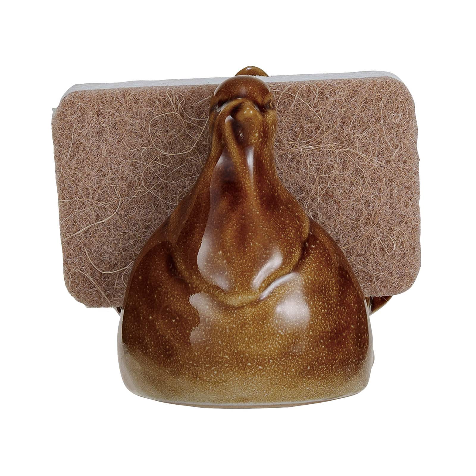 Hello Honey 4" Brown Reactive Glaze Stoneware Turkey Shaped Sponge Holder with Sponge, 2ct.