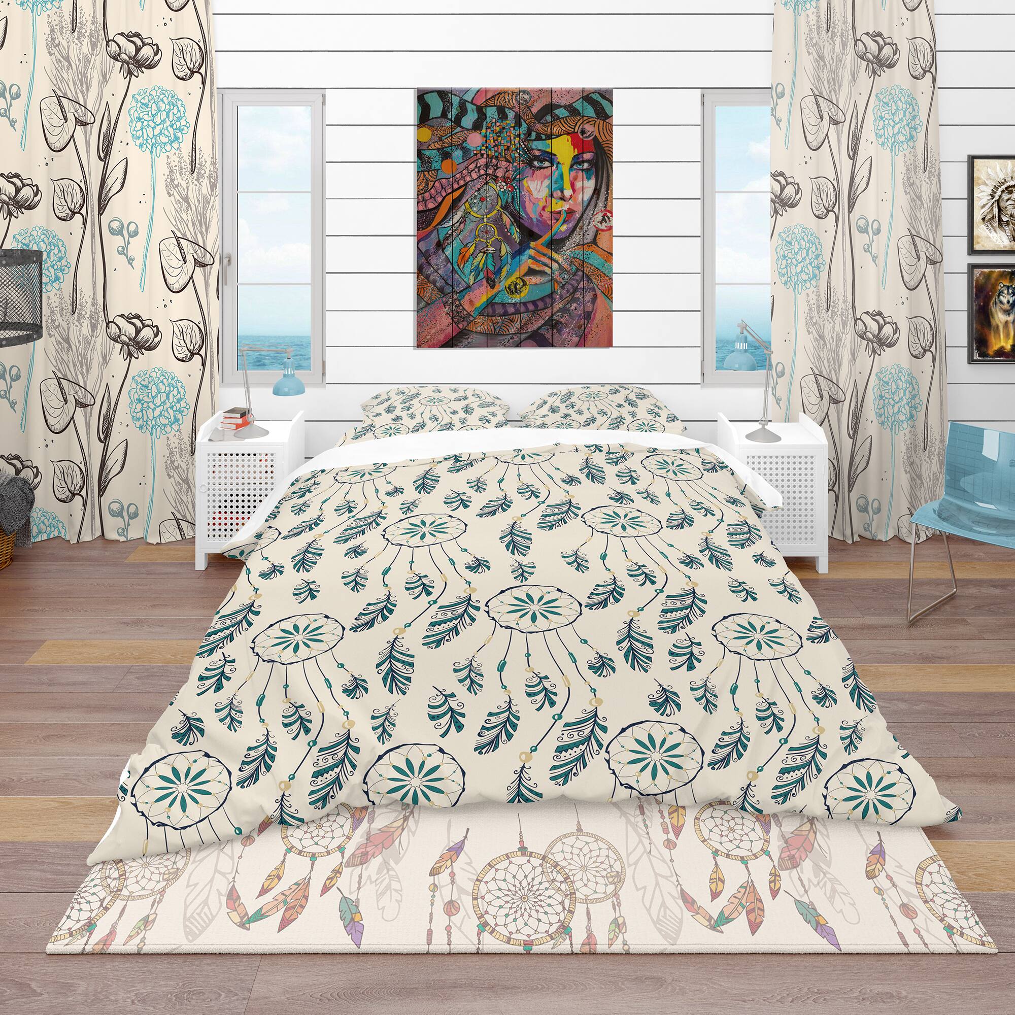 Designart &#x27;Pattern with Indian-American Dream Catcher&#x27; Southwestern Bedding Set - Duvet Cover &#x26; Shams