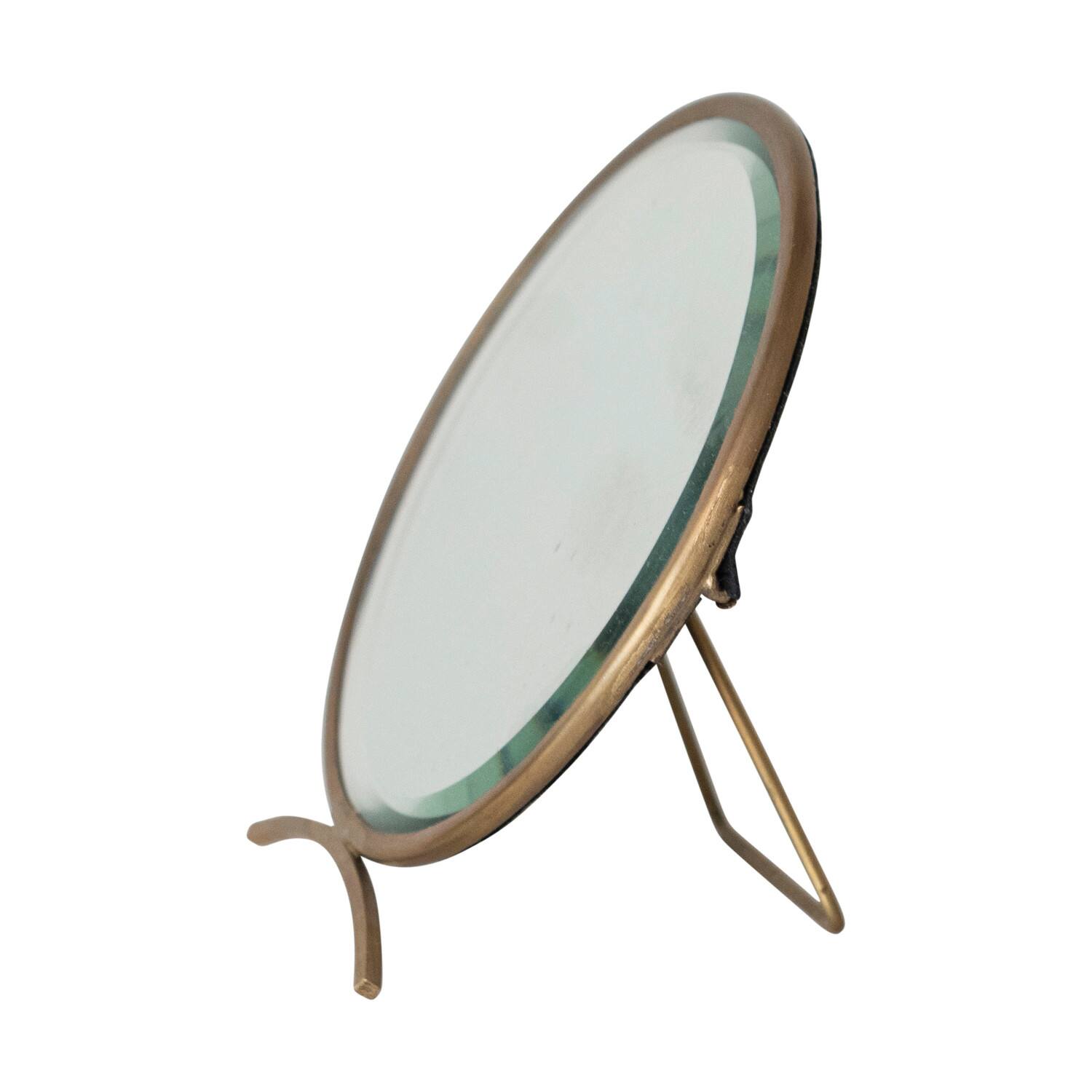 Hello Honey&#xAE; 5.5&#x22; Gold Brass Round Mirror On Stand in Antique Finish