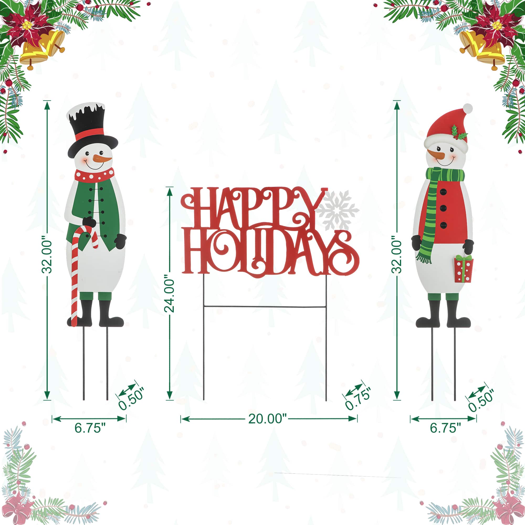 Glitzhome® Metal Snowmen & Happy Holidays Yard Stake Set