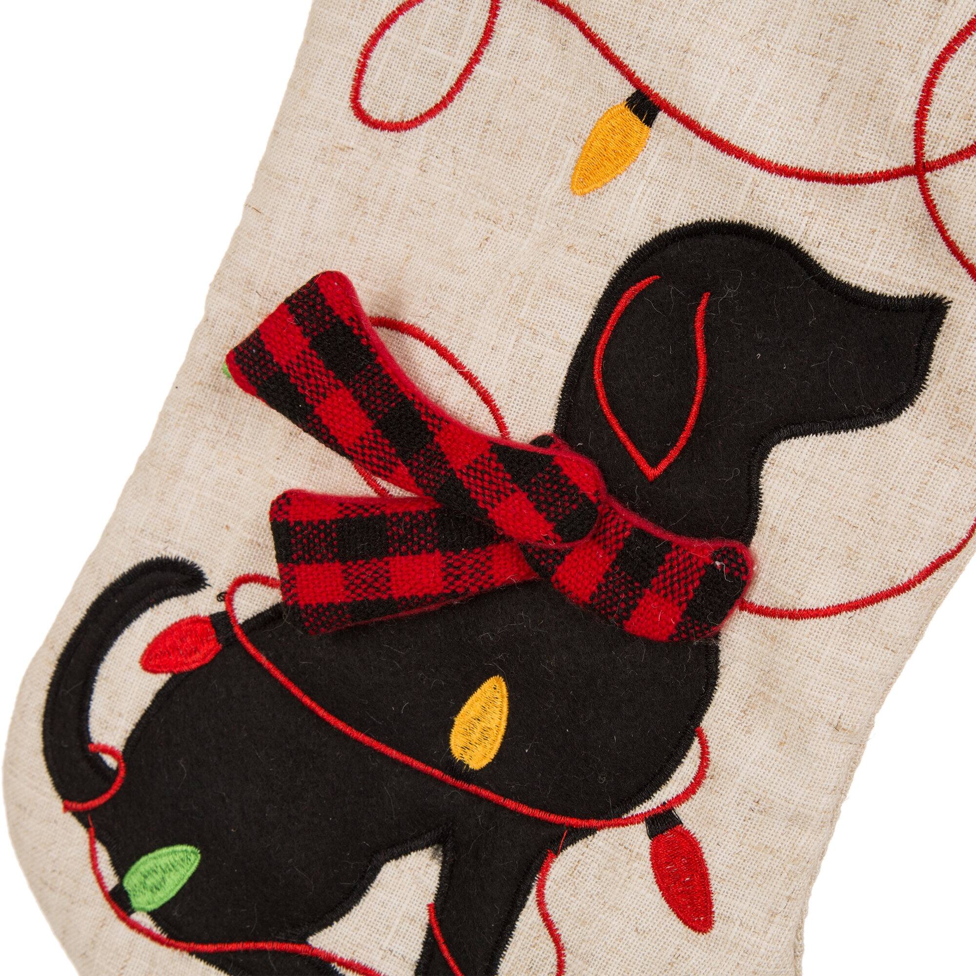 Glitzhome&#xAE; 21&#x22; LED Embroidered Cat &#x26; Dog Linen Christmas Stockings, 2ct.