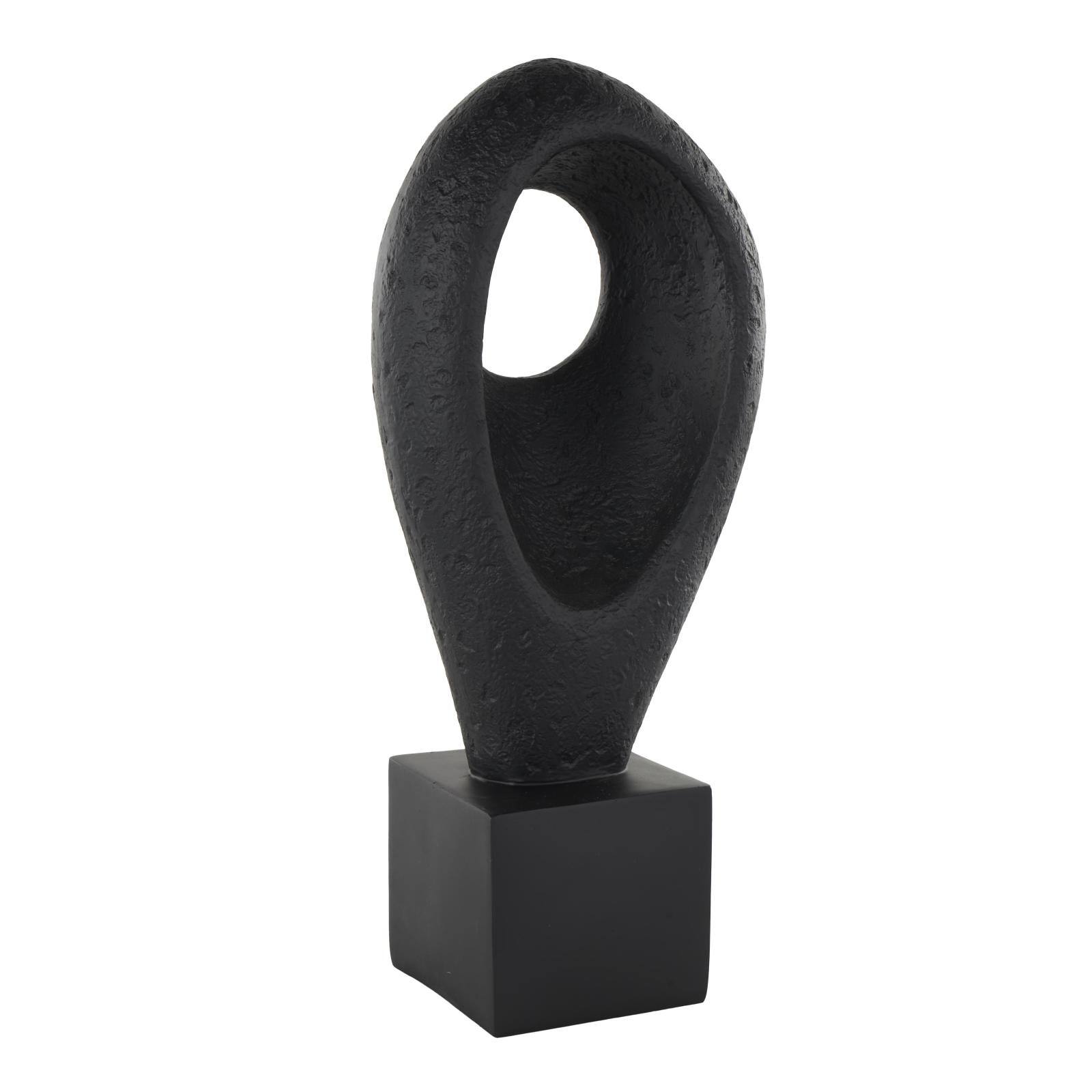 18" Black Abstract Cutout Polystone Teardrop Sculpture with Block Base