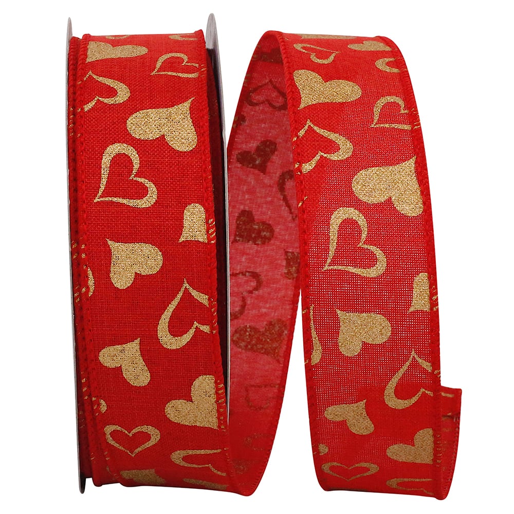 JAM Paper 1.5&#x22; Wired Faux Linen Heart Ribbon