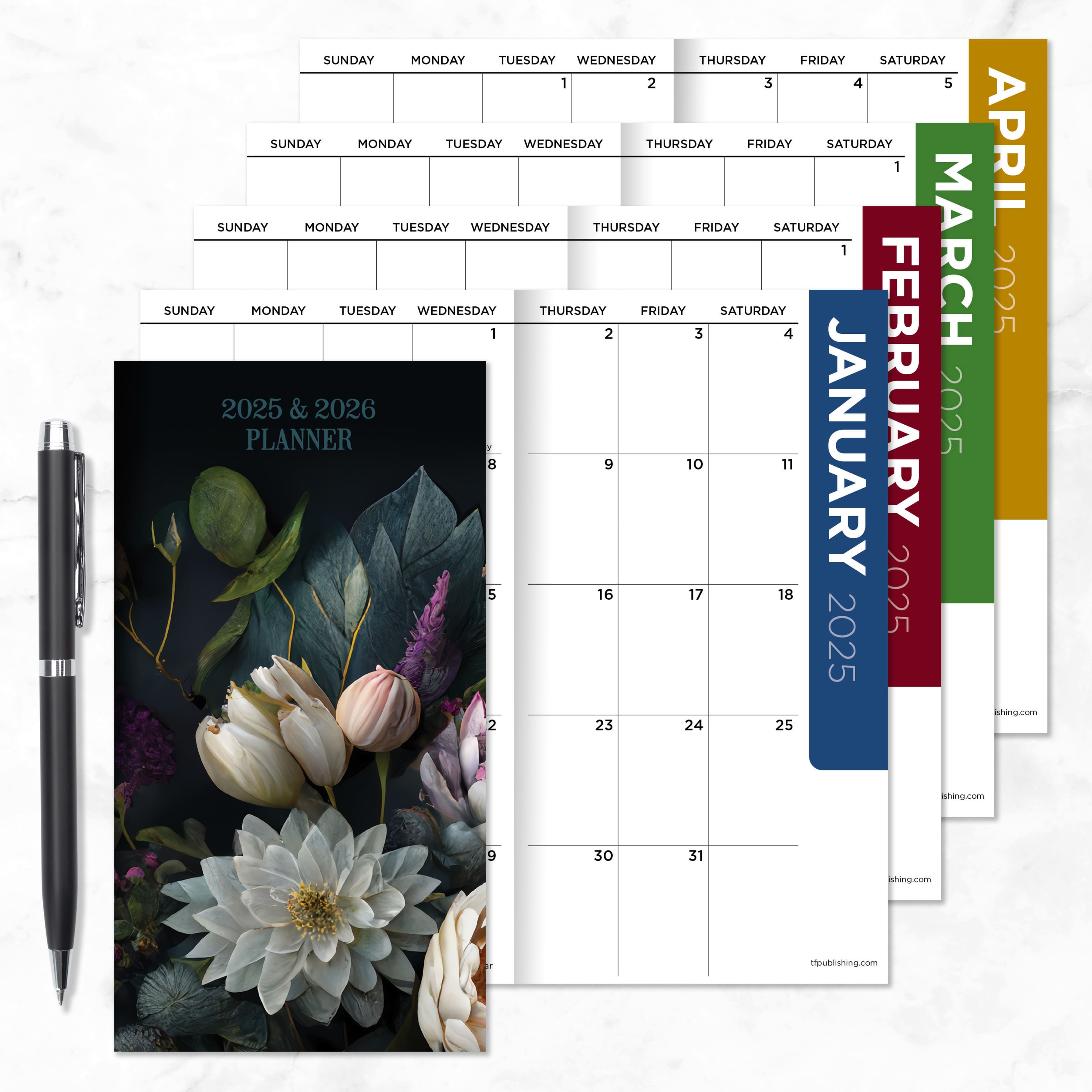 TF Publishing 2025-2026 Small Dutch Flora Monthly Pocket Planner