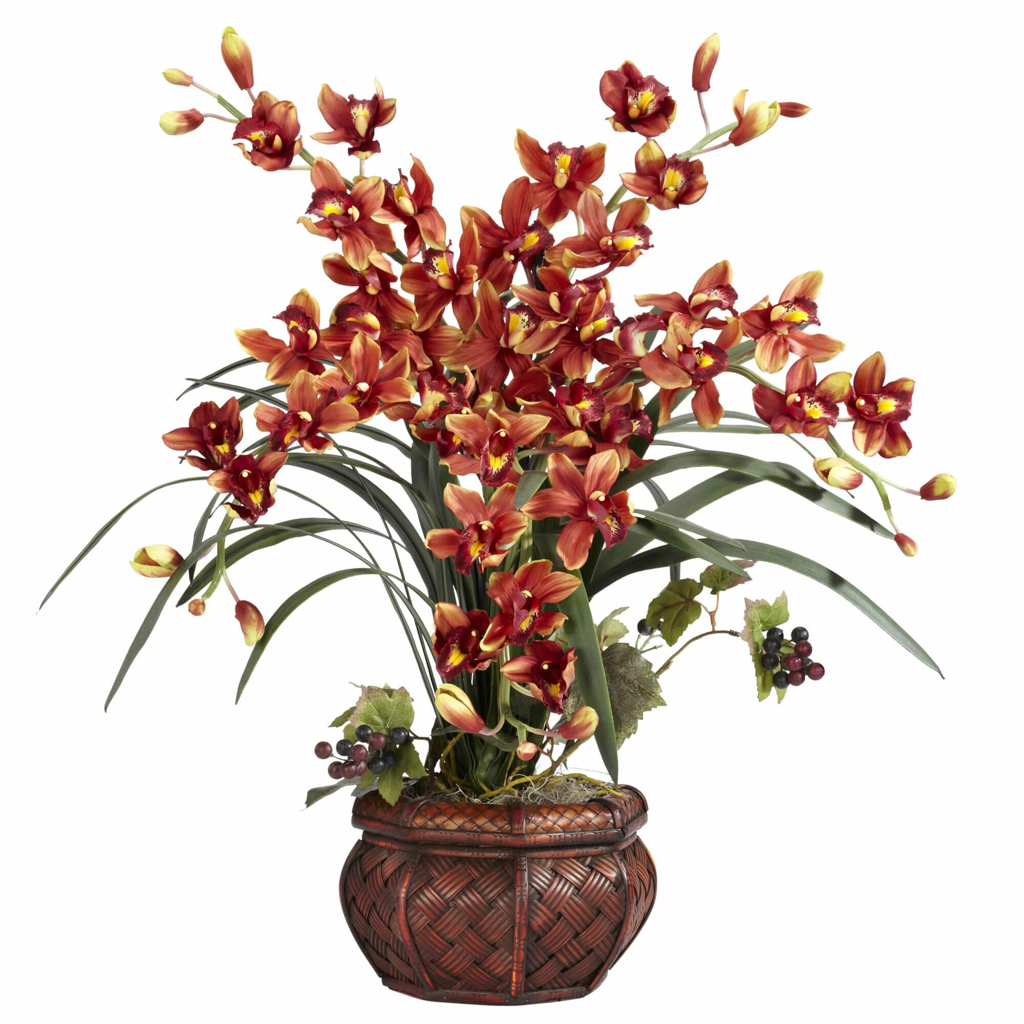 30&#x22; Burgundy Silk Cymbidium Arrangement with Decorative Vase