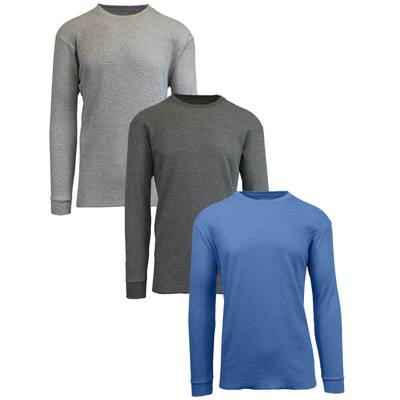 Galaxy by Harvic Long Sleeve Classic Men's Thermal Shirt 3 ct in Heather Medium Blue/Charcoal/Heather Gray | Small | Michaels&reg;