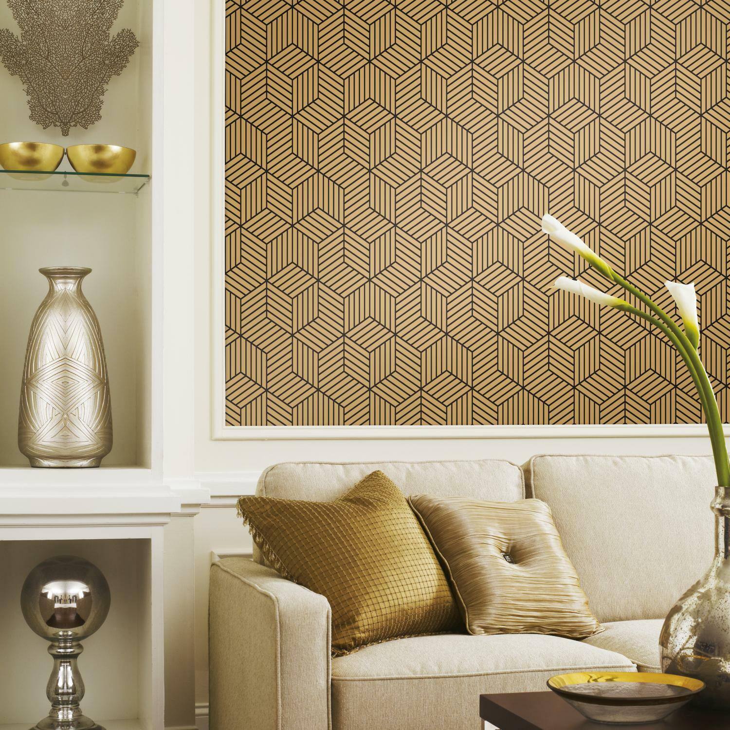 RoomMates Stripped Hexagon Peel & Stick Wallpaper