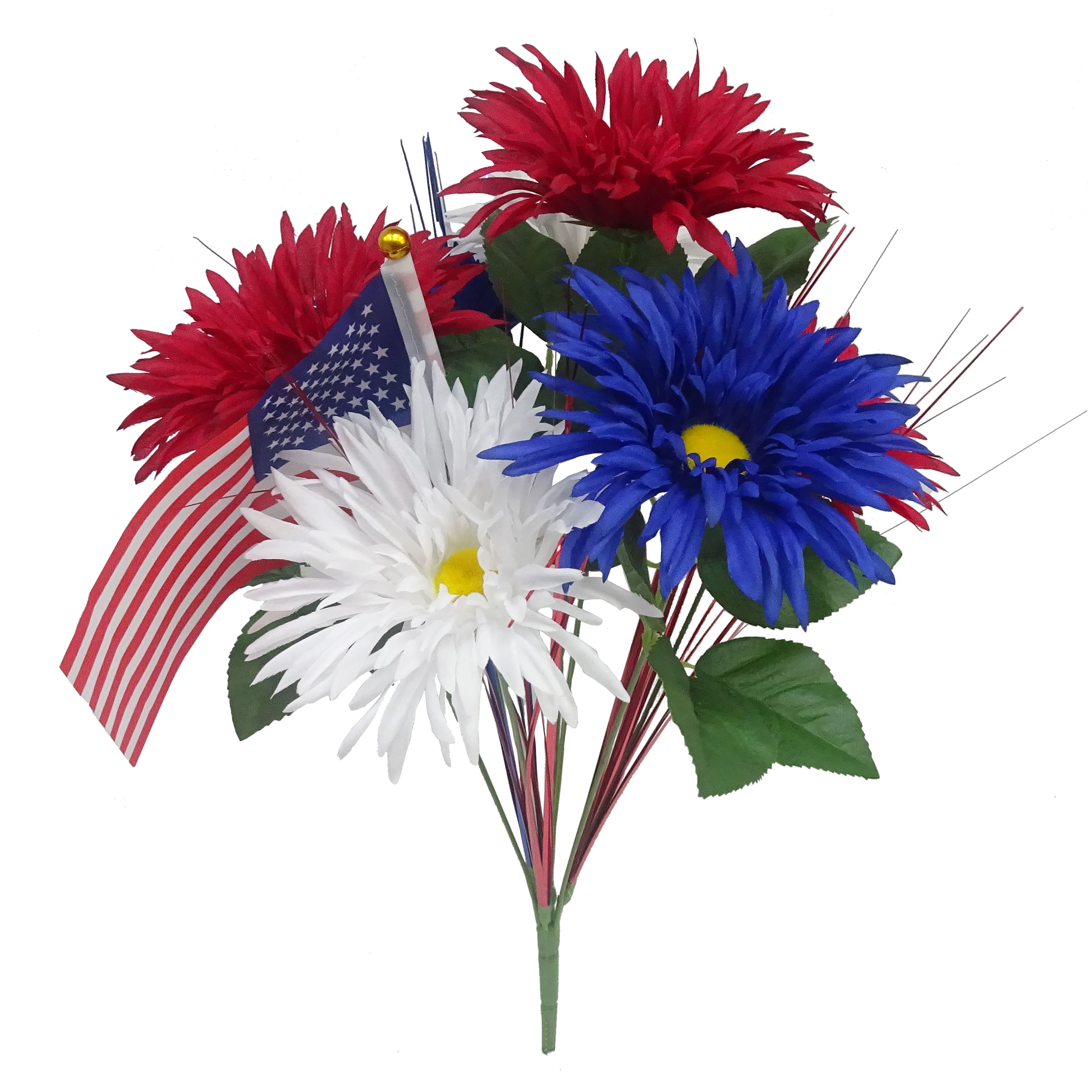 17.5&#x22; Red, White &#x26; Blue Daisy Mix Bush with Flag by Celebrate It&#x2122;