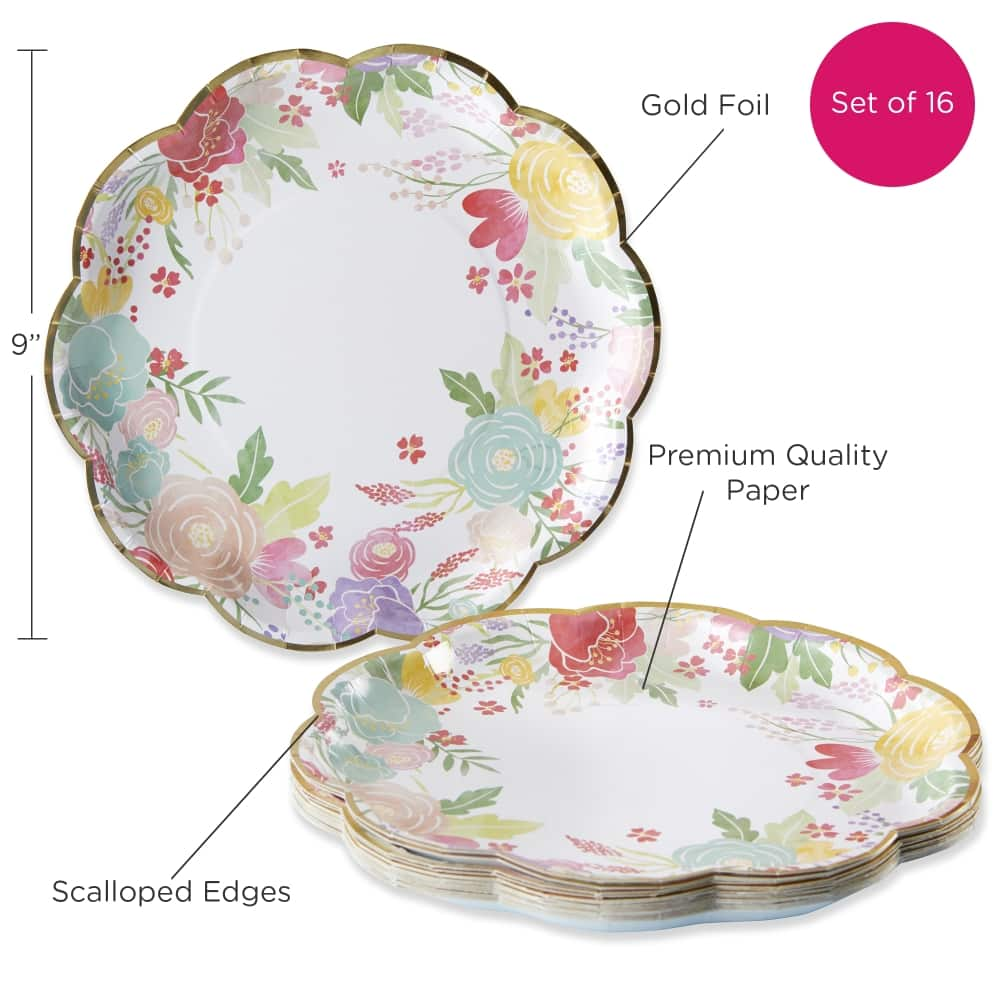 Kate Aspen&#xAE; 9&#x27;&#x27; Garden Blooms Premium Paper Plates, 16ct.