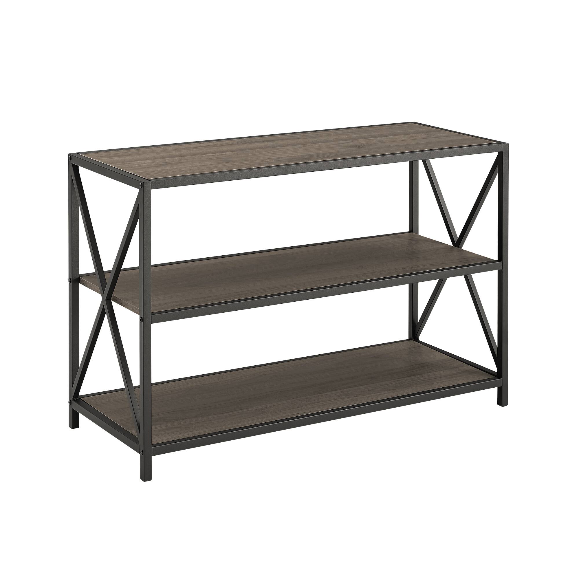 Walker Edison Slate Gray/Black Metal X-Frame Industrial Wood Bookshelf