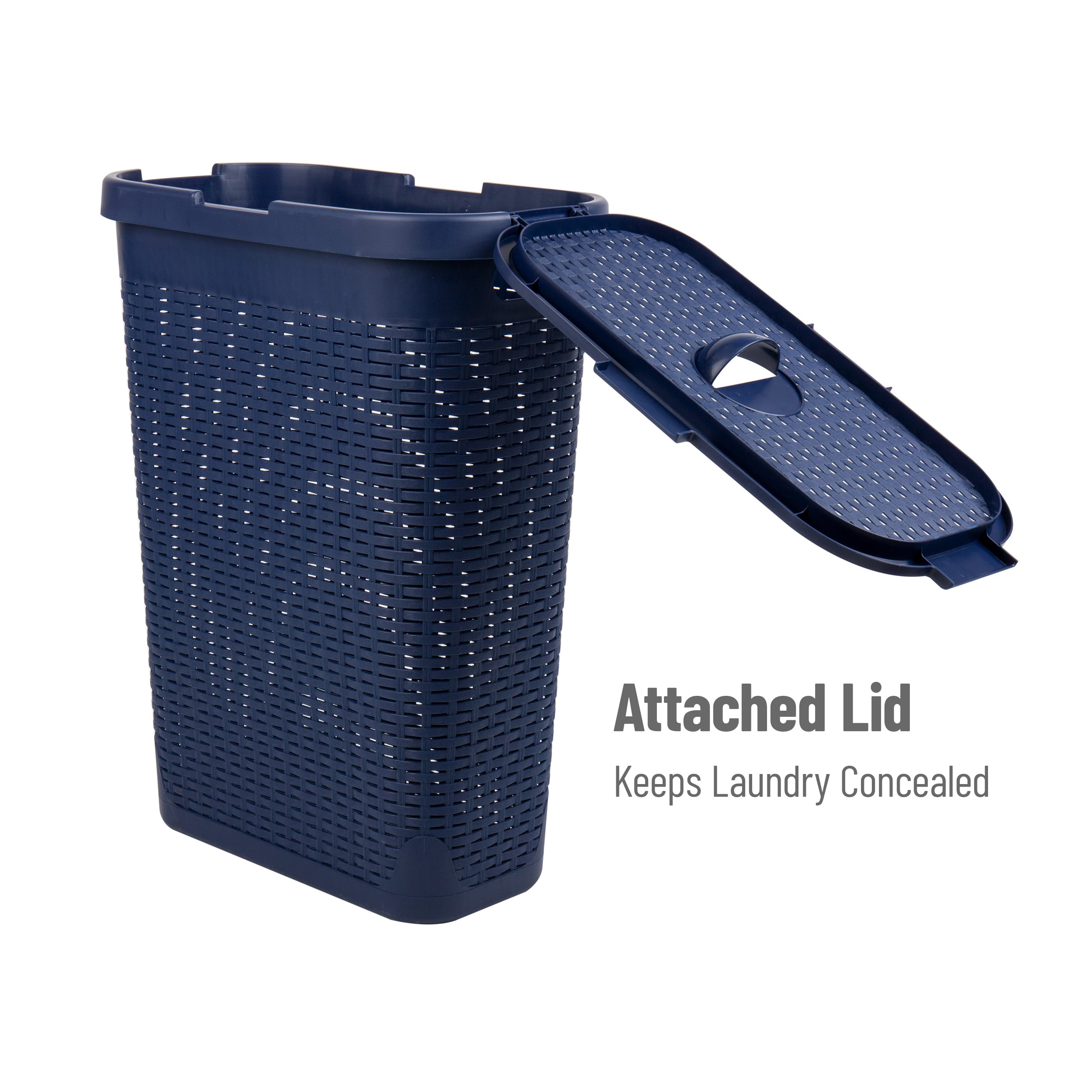 Mind Reader 40L Ventilated Slim Laundry Hamper with Cut Out Handles &#x26; Attached Hinged Lid, 2ct.