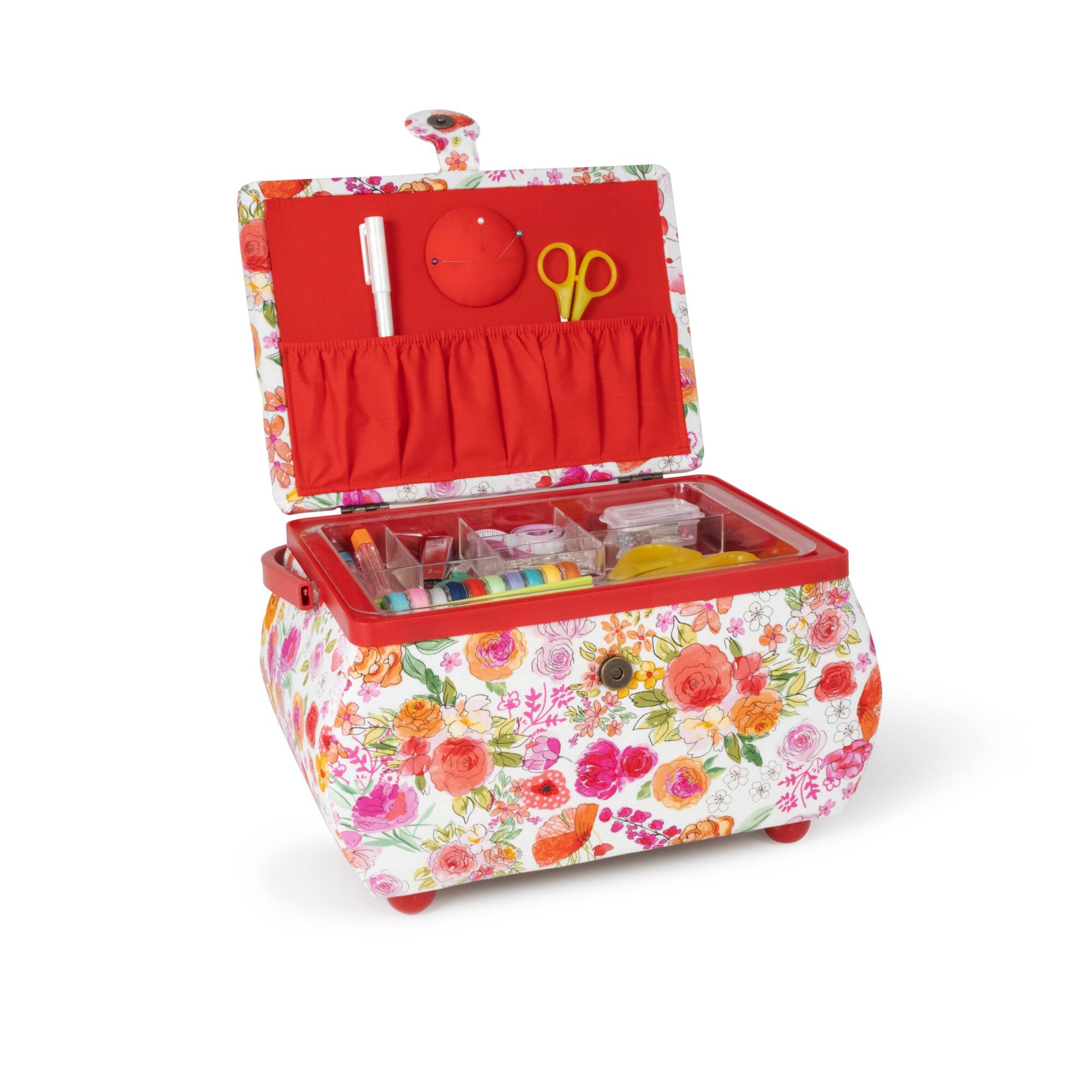 Dritz® Large Red & White Floral Curved Sewing Basket