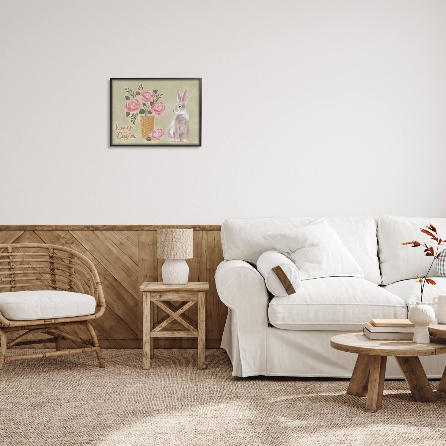 Stupell Industries Happy Easter Bunny Rose Bouquet Framed Giclee Art