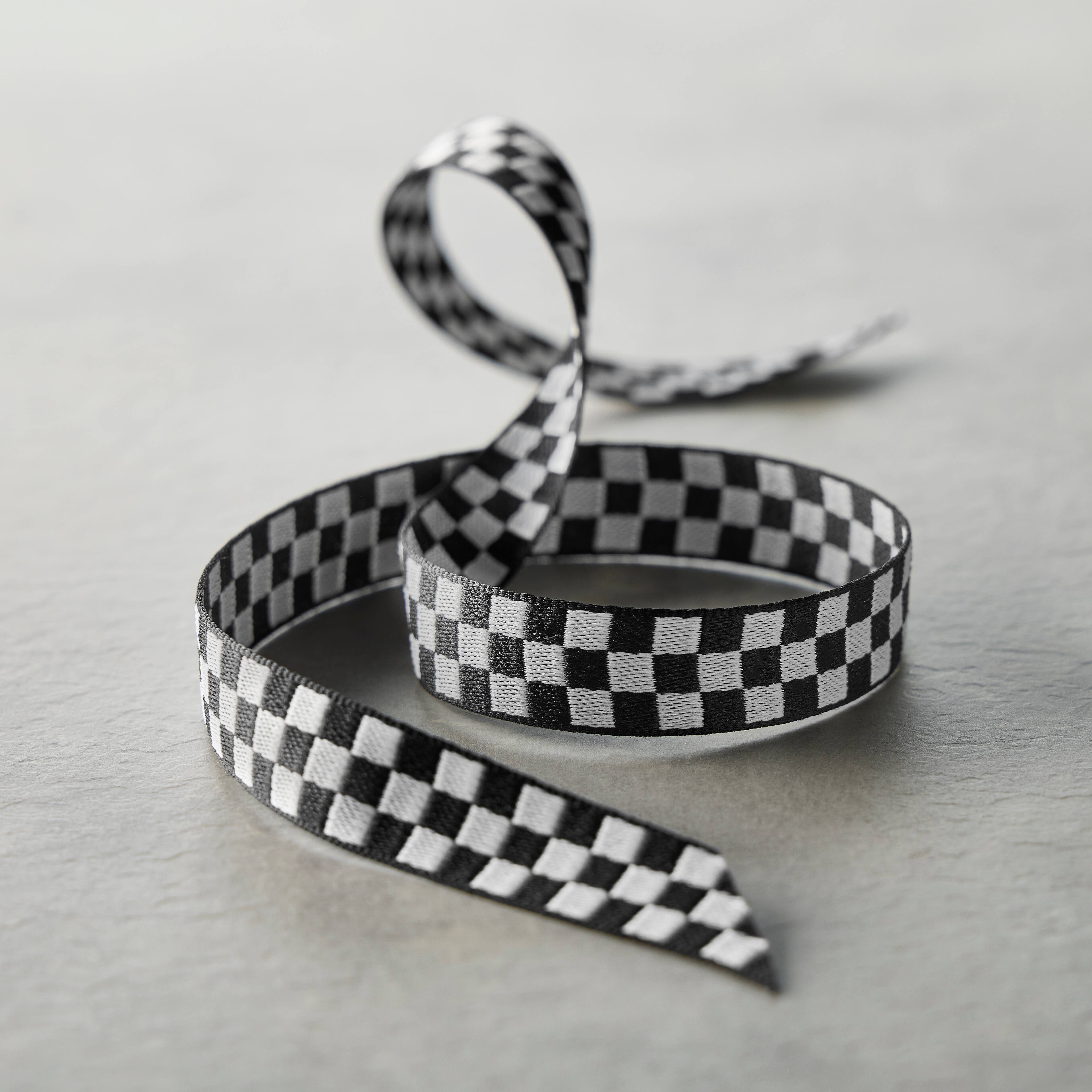 5/8&#x22; x 7yd. Black &#x26; White Checkered Ribbon by Celebrate It&#x2122; Classic