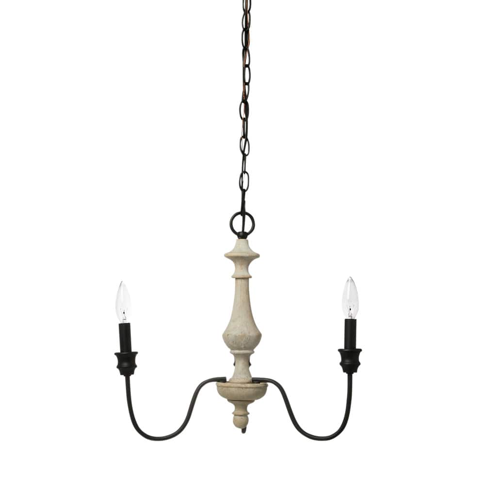 Hello Honey&#xAE; Robert Stevenson Lighting Magnolia 18.5&#x22; Matte Black 3-Light White Washed Wood and Metal Chandelier