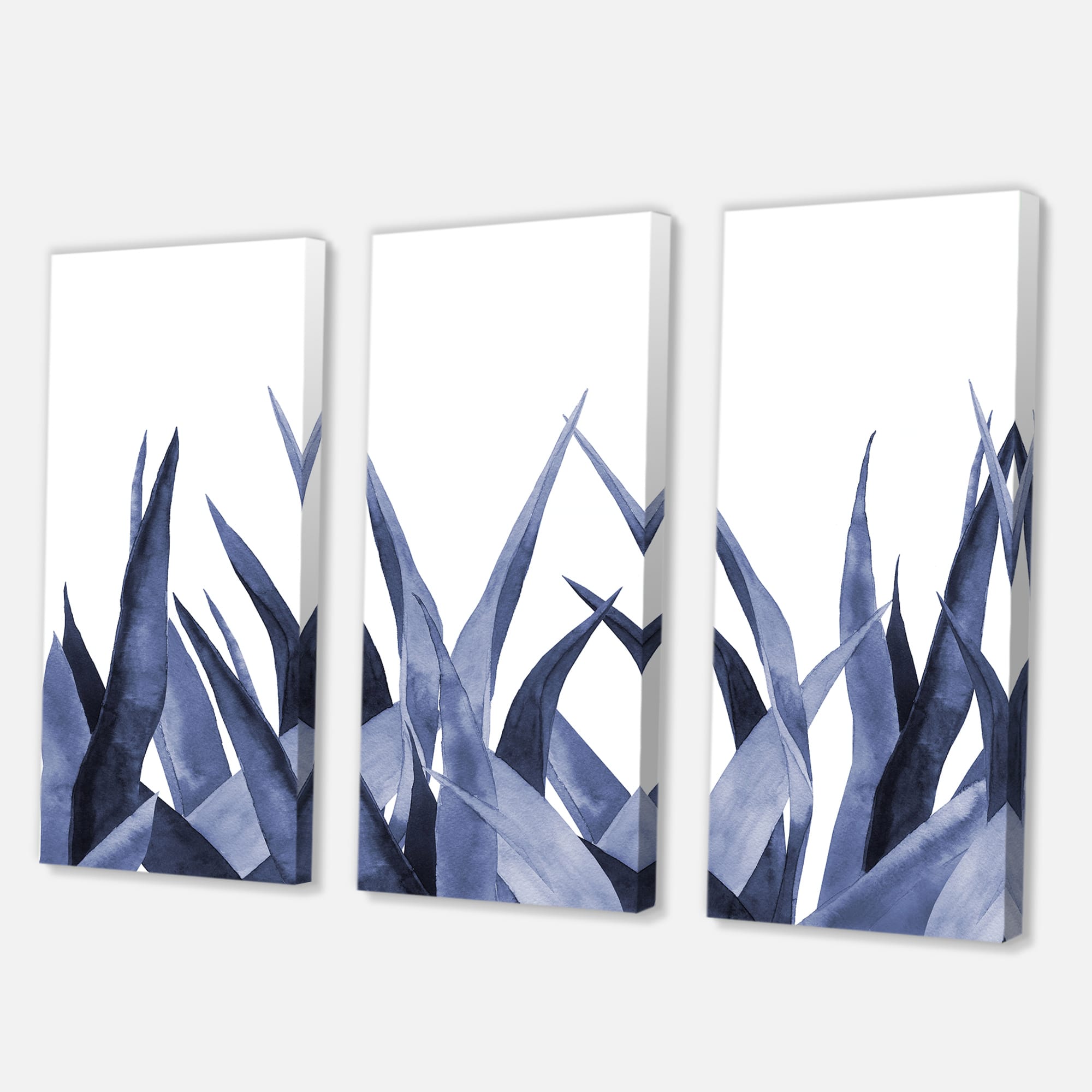 Designart - Navy Blue Agave Leaves - Traditional Canvas Wall Art Print