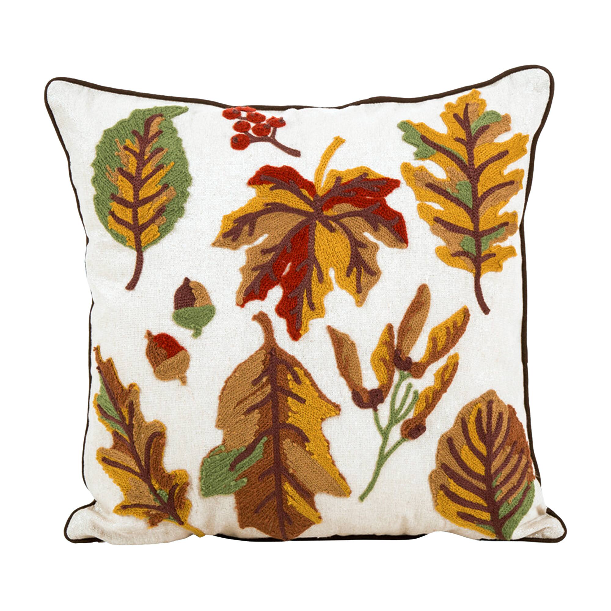 Glitzhome® Embroidered Fall Leaves Pillow
