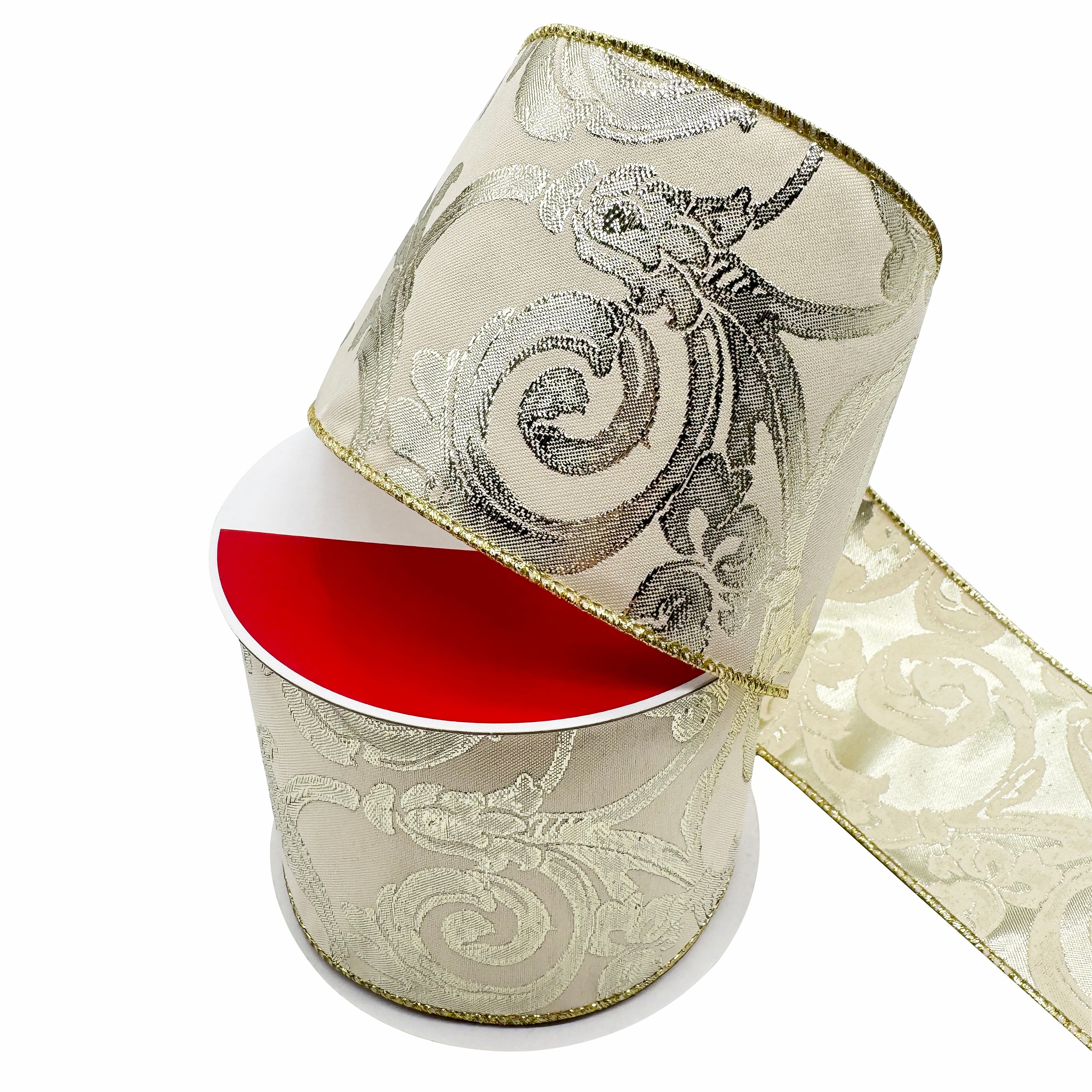 3.5&#x22; x 15ft. Silver Jacquard Scroll Wired Ribbon by Celebrate It&#xAE;