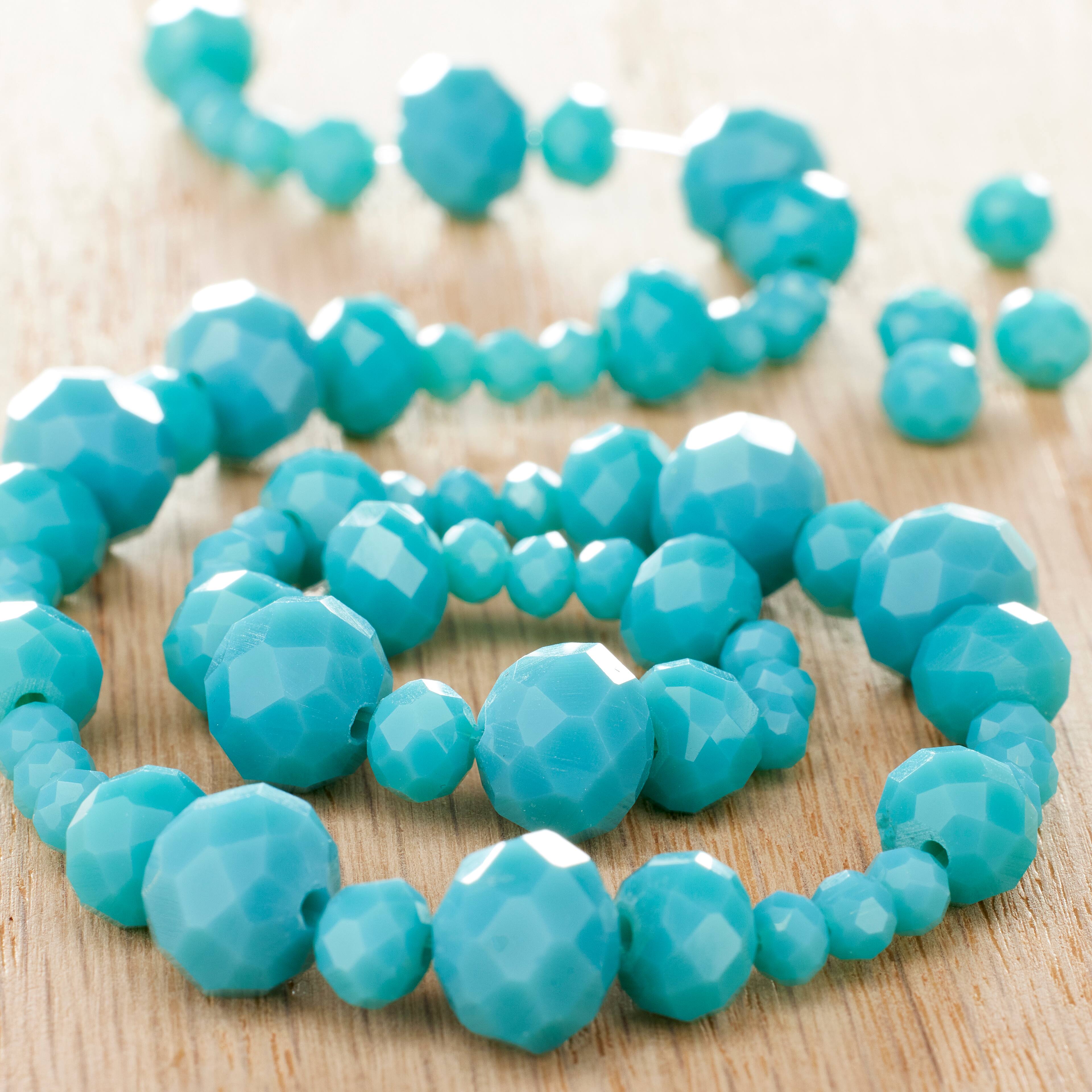 12 Packs: 4 ct. (48 total) Aqua Faceted Glass Rondelle Bead Strands by Bead Landing&#x2122;