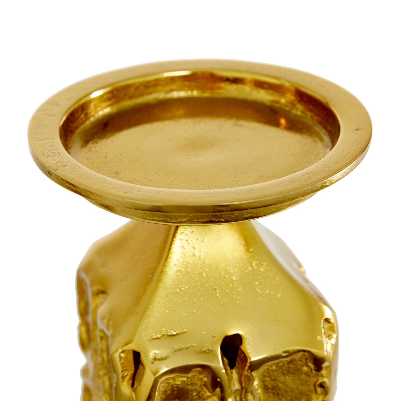 Gold Aluminum Contemporary Candle Holder Set