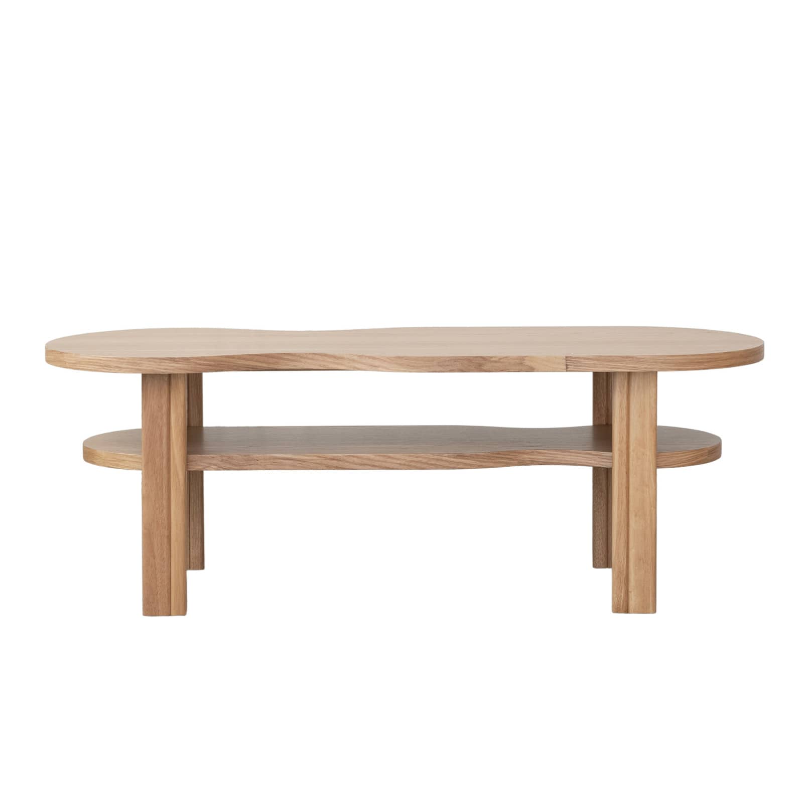 Hello Honey&#xAE; Natural Oak Wood Veneer and Rubberwood Organic Shaped Coffee Table with Shelf