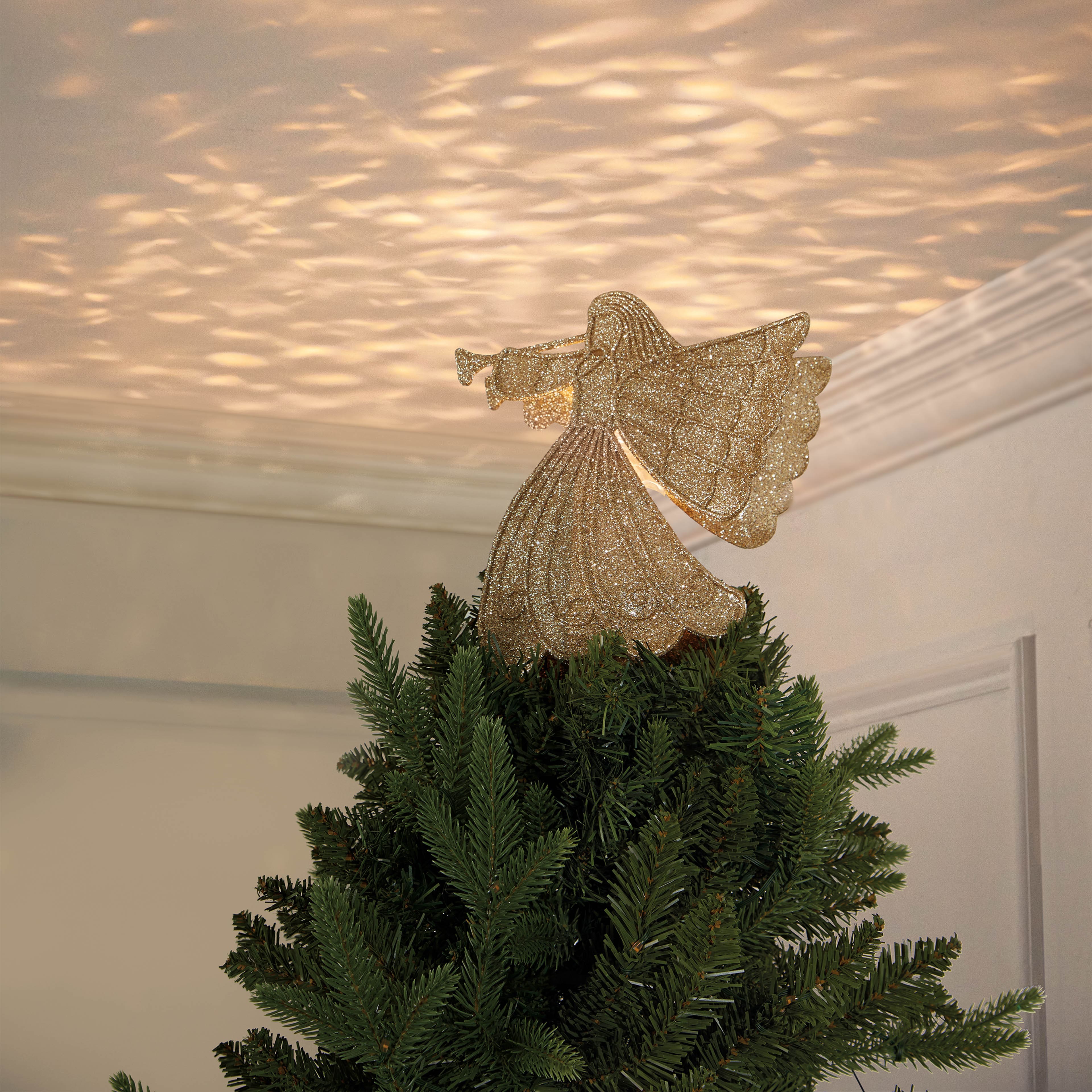 10.5&#x22; Gold Glitter Angel LED Projector Tree Topper by Ashland&#xAE;