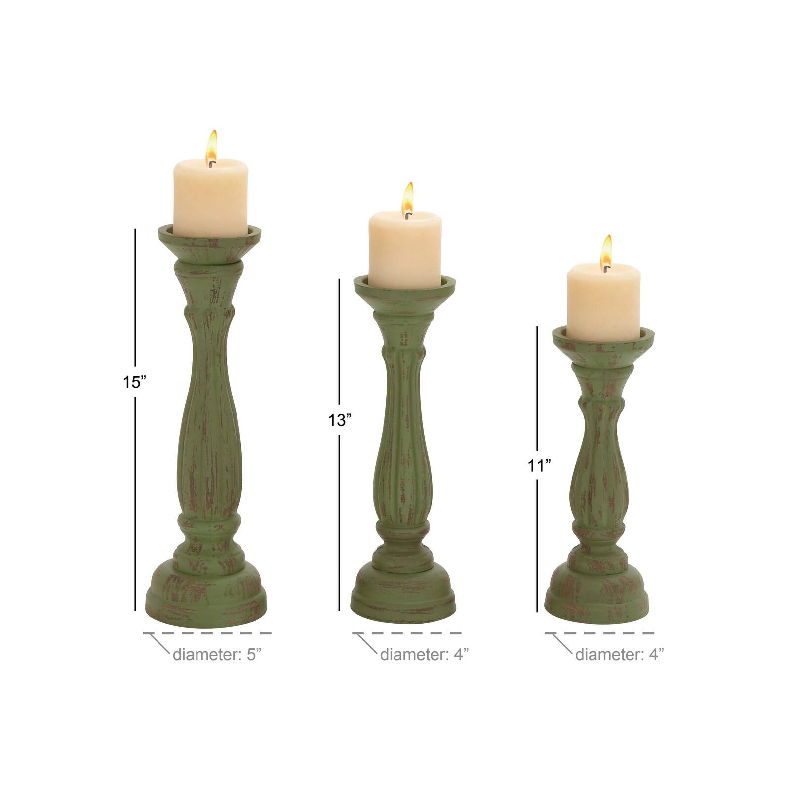 Green Wood Traditional Candle Holder Set, 3ct.