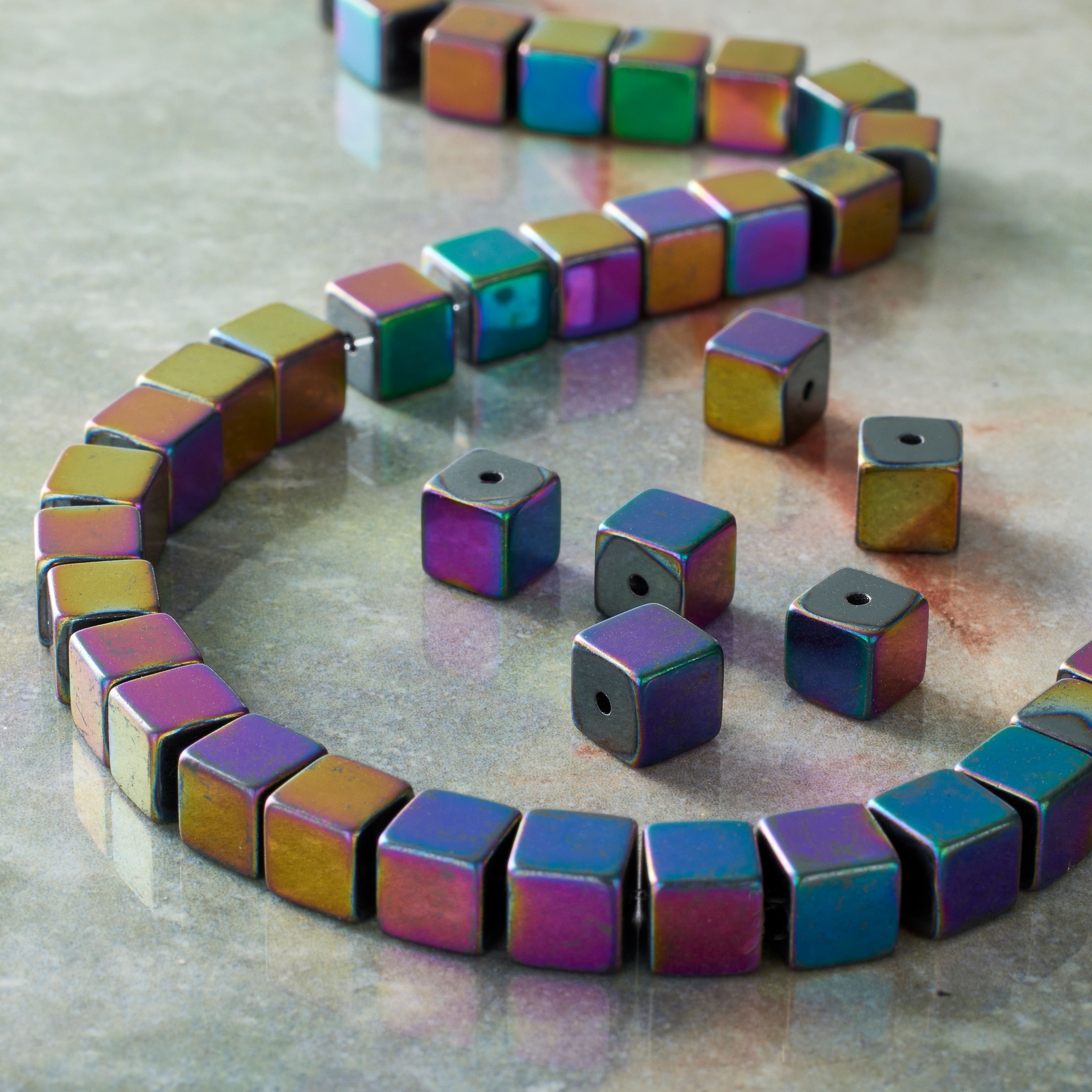 Rainbow Reconstituted Hematite Cube Beads by Bead Landing&#x2122;