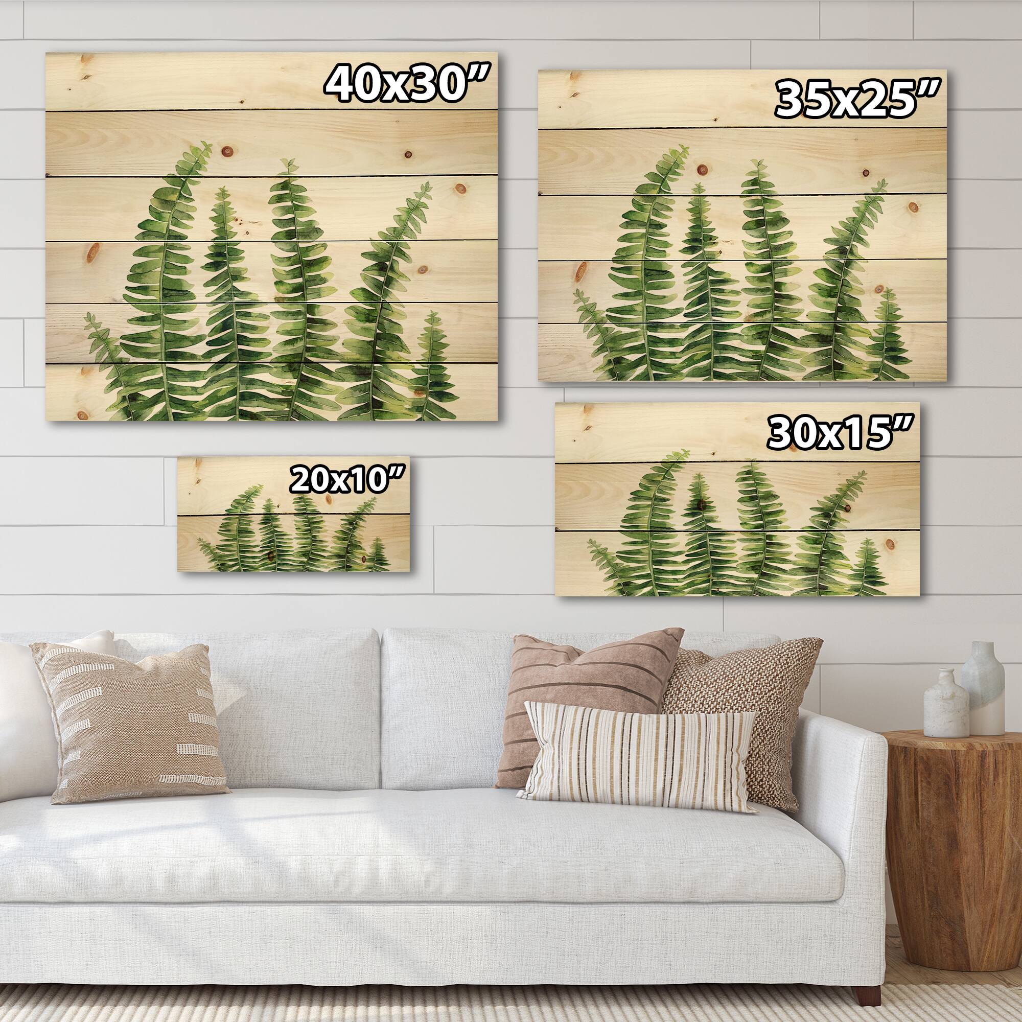 Designart - Fern Leaves Detail II - Farmhouse Print on Natural Pine Wood
