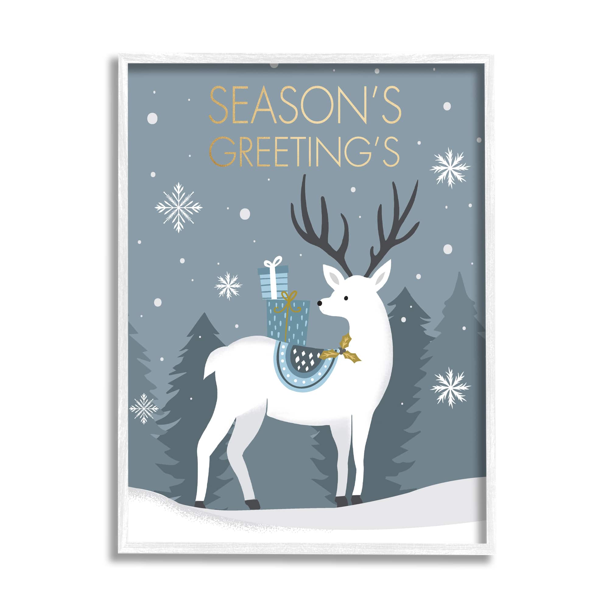 Stupell Industries Season&#x27;s Greetings Holiday Reindeer Framed Giclee Art