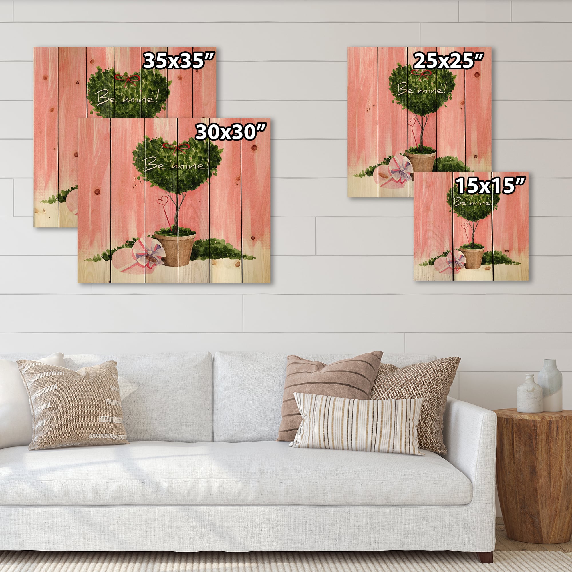 Designart - Heart Shaped Valentine House Plant - Farmhouse Print on Natural Pine Wood