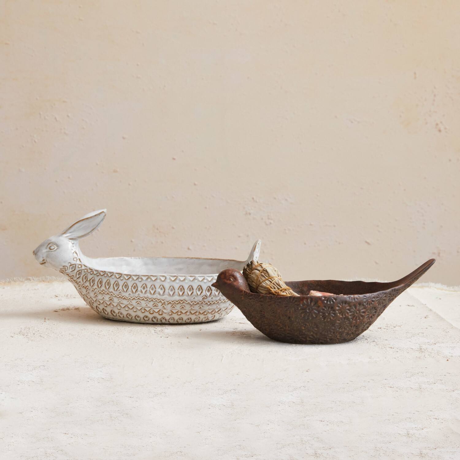 Hello Honey® 10" Brown Debossed Stoneware Bird Bowl with Reactive Glaze, 2ct.