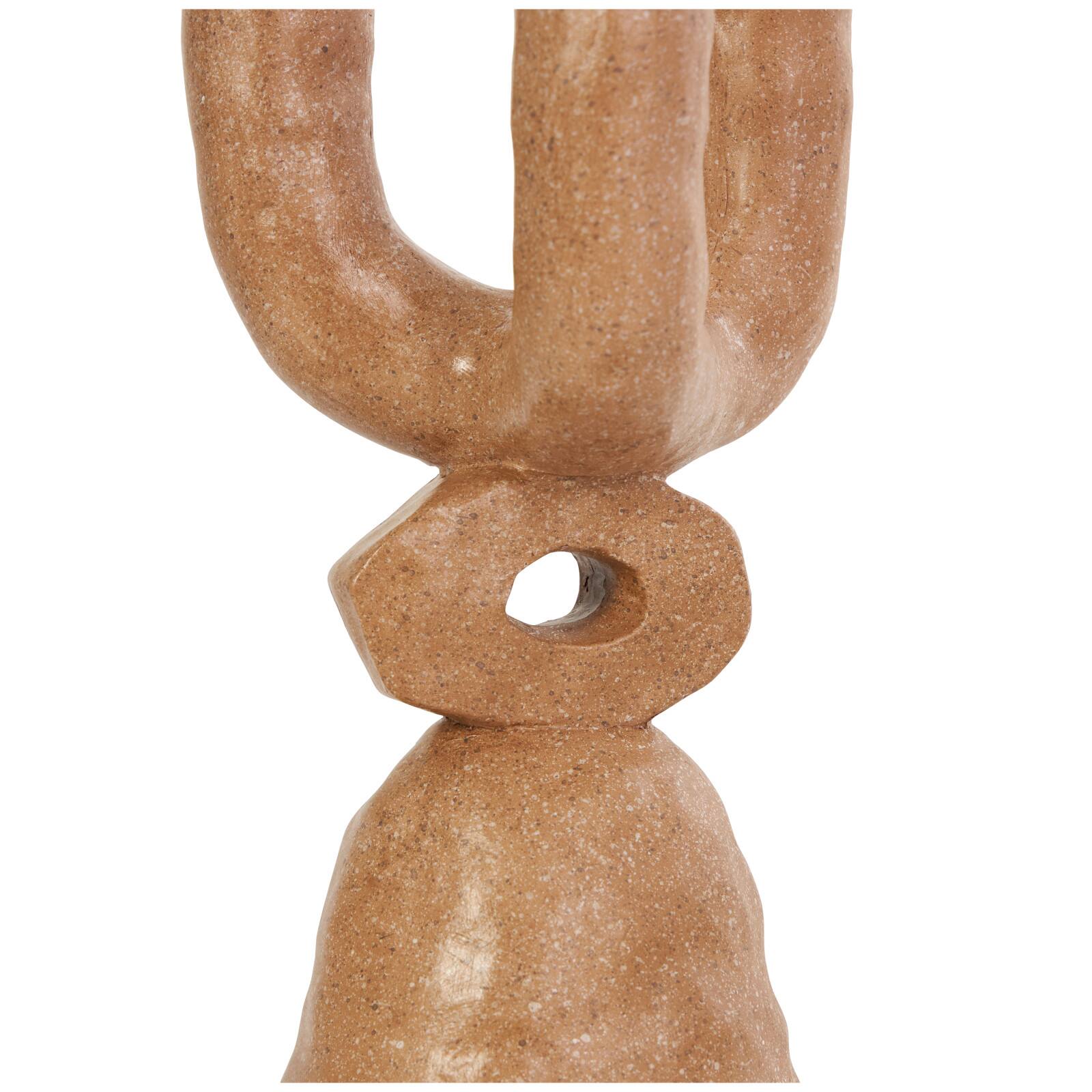 11" Brown Speckled Abstract Totem 3 Taper Candle Candelabra