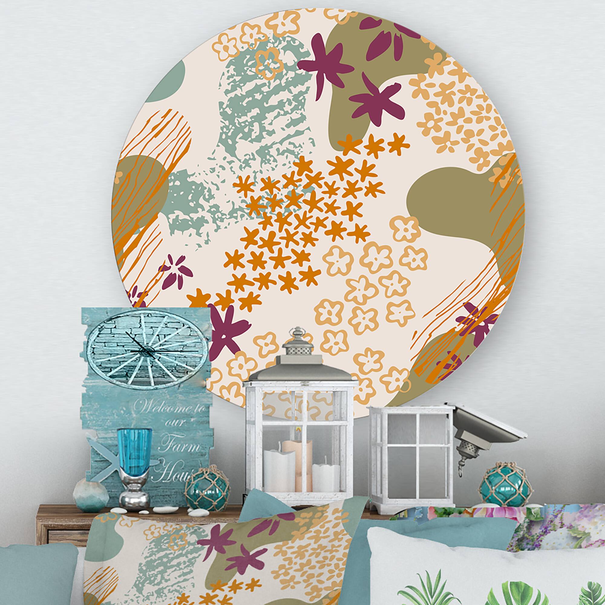 Designart - Flowers Silhouettes and Fluid Shapes - Modern Metal Circle Wall Art