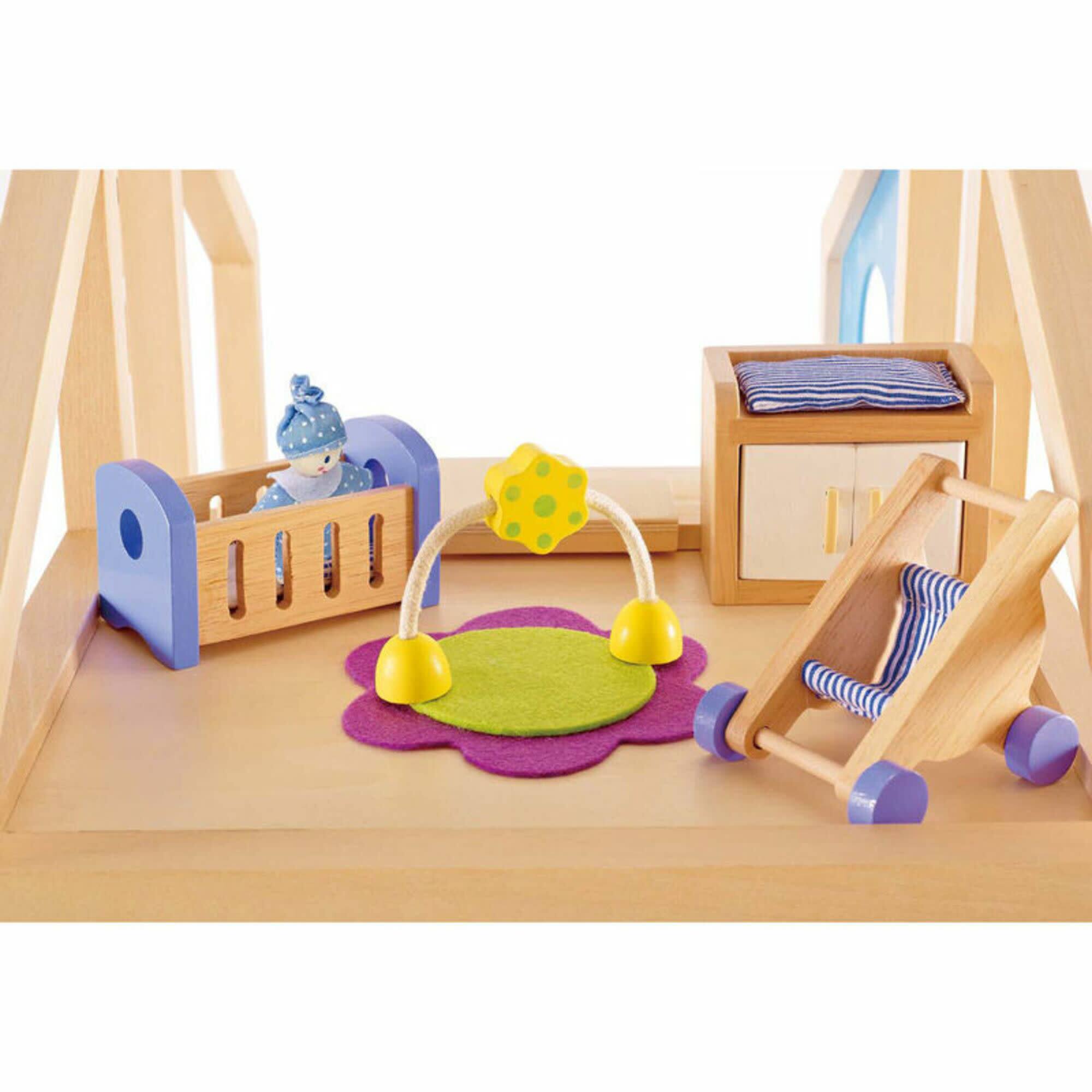 Hape Wooden Dollhouse Baby&#x27;s Room Furniture Set
