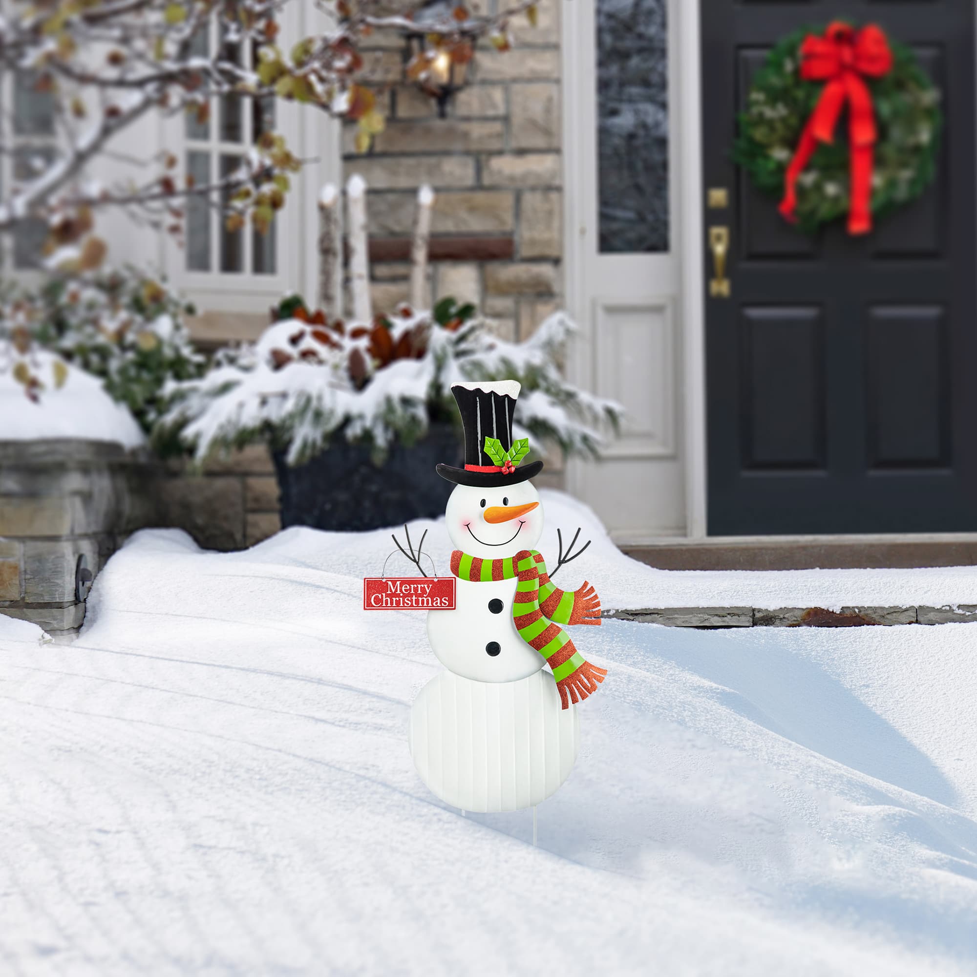 Glitzhome&#xAE; 40&#x22; Metal Snowman Yard Stake