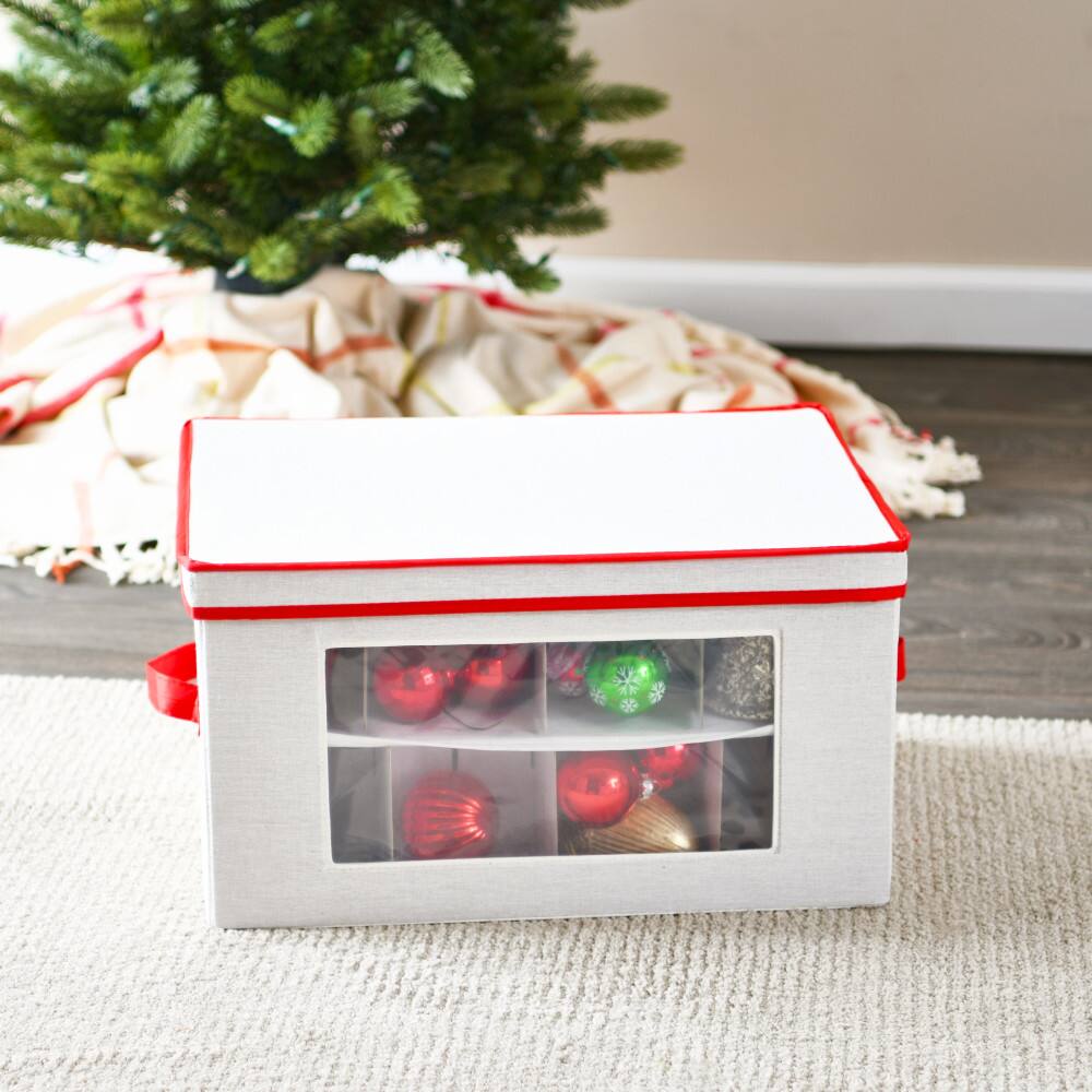 Household Essentials Red &#x26; White Ornament Storage Box