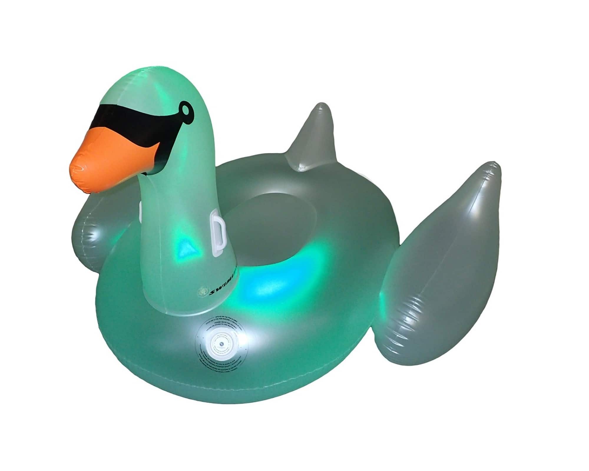 Swim Central Color Changing 75&#x22; Inflatable LED Swan Float Lounger