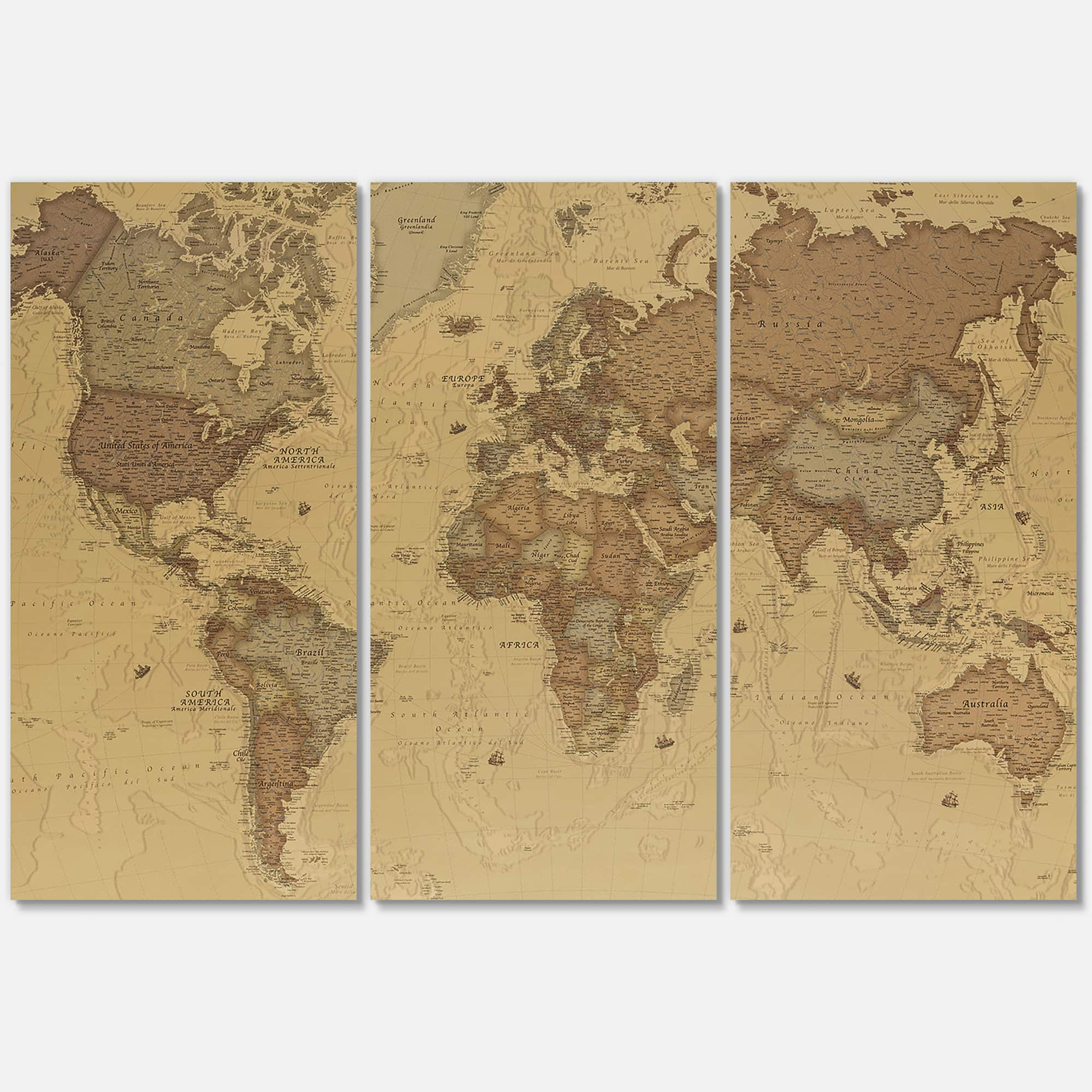 Designart - Ancient Map of The World III - Vintage Canvas Wall Art Print