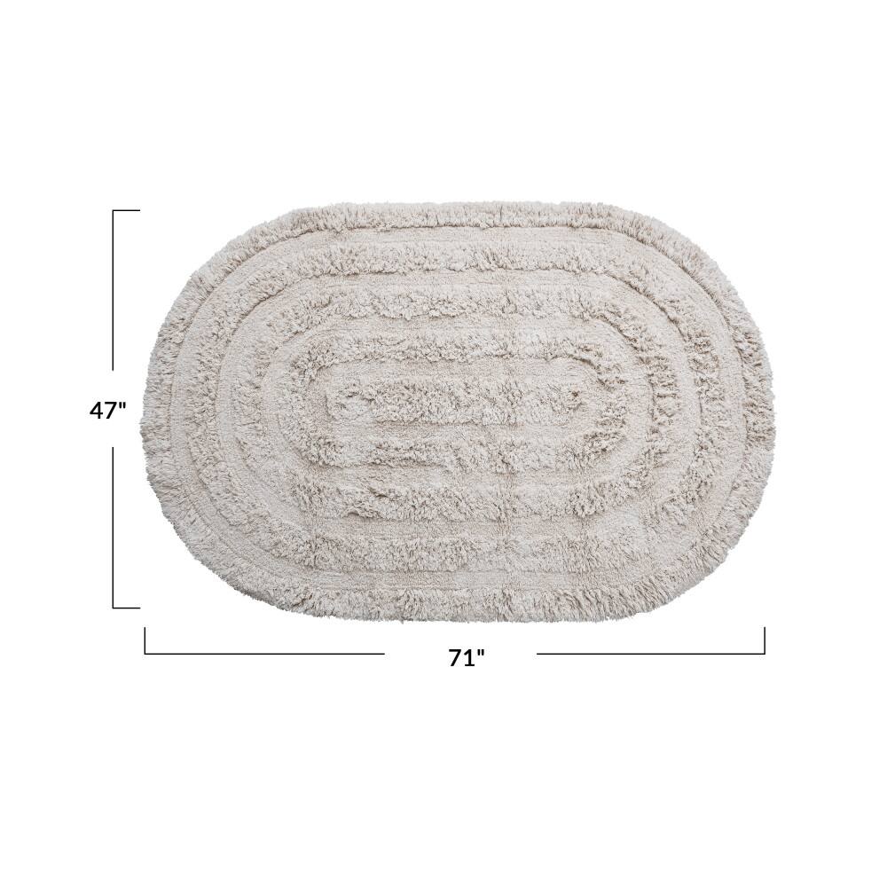 Hello Honey&#xAE; Beige Modern Oval Cotton Tufted Rug With Woven Line Design, 71&#x22; x 47&#x22;