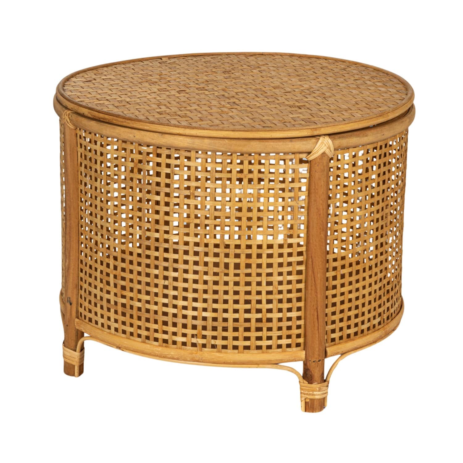 Round Bamboo &#x26; Rattan Accent Table