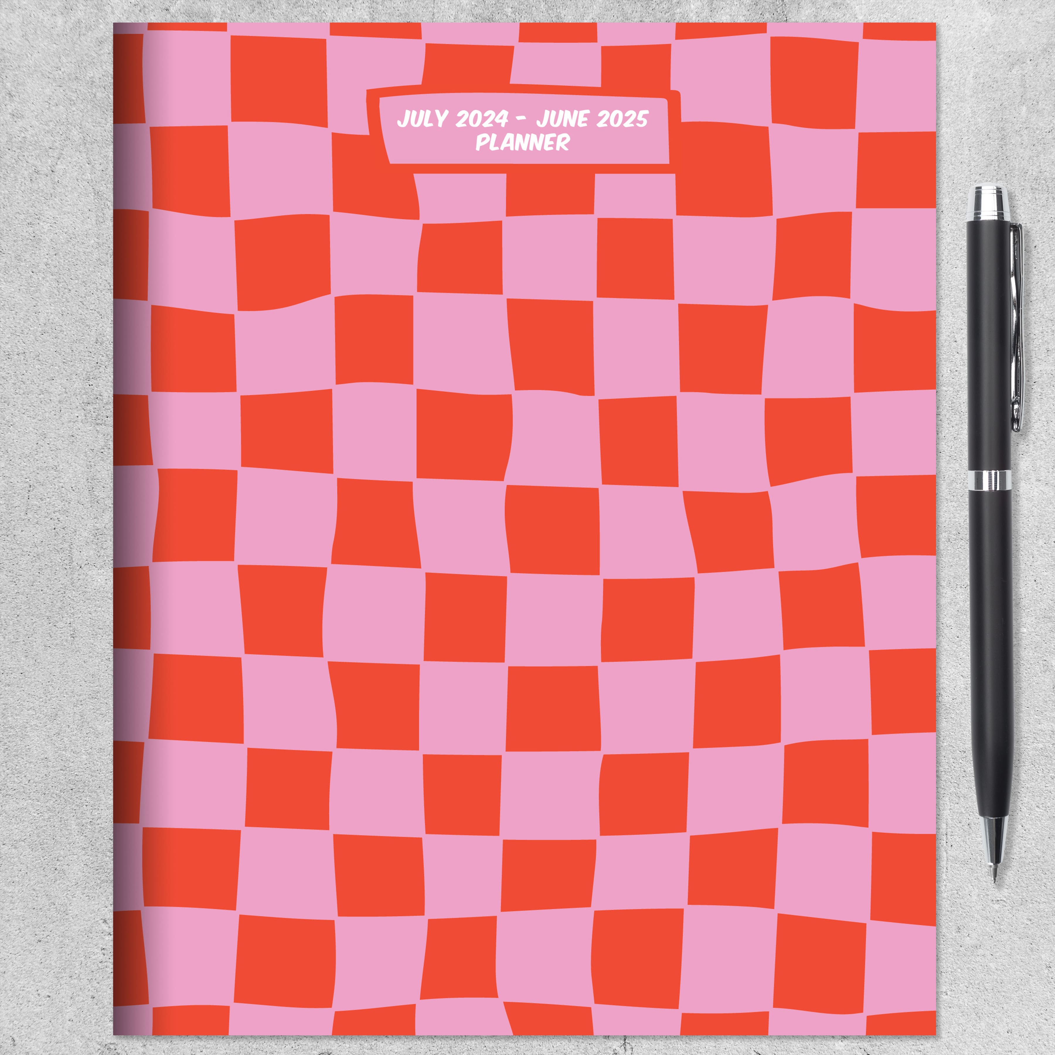 TF Publishing 2024-2025 Medium Checkered Pink &#x26; Red Monthly Planner