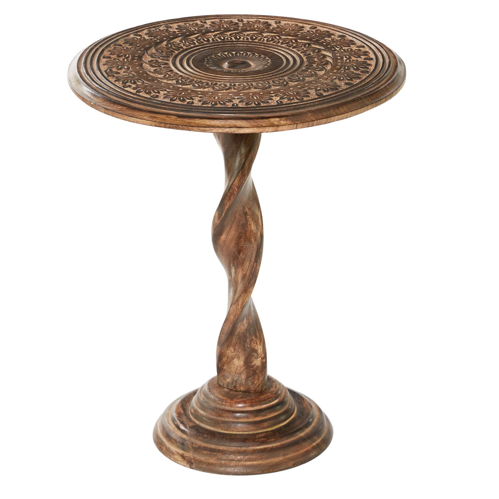 22&#x22; Brown Traditional Mango Wood Accent Table
