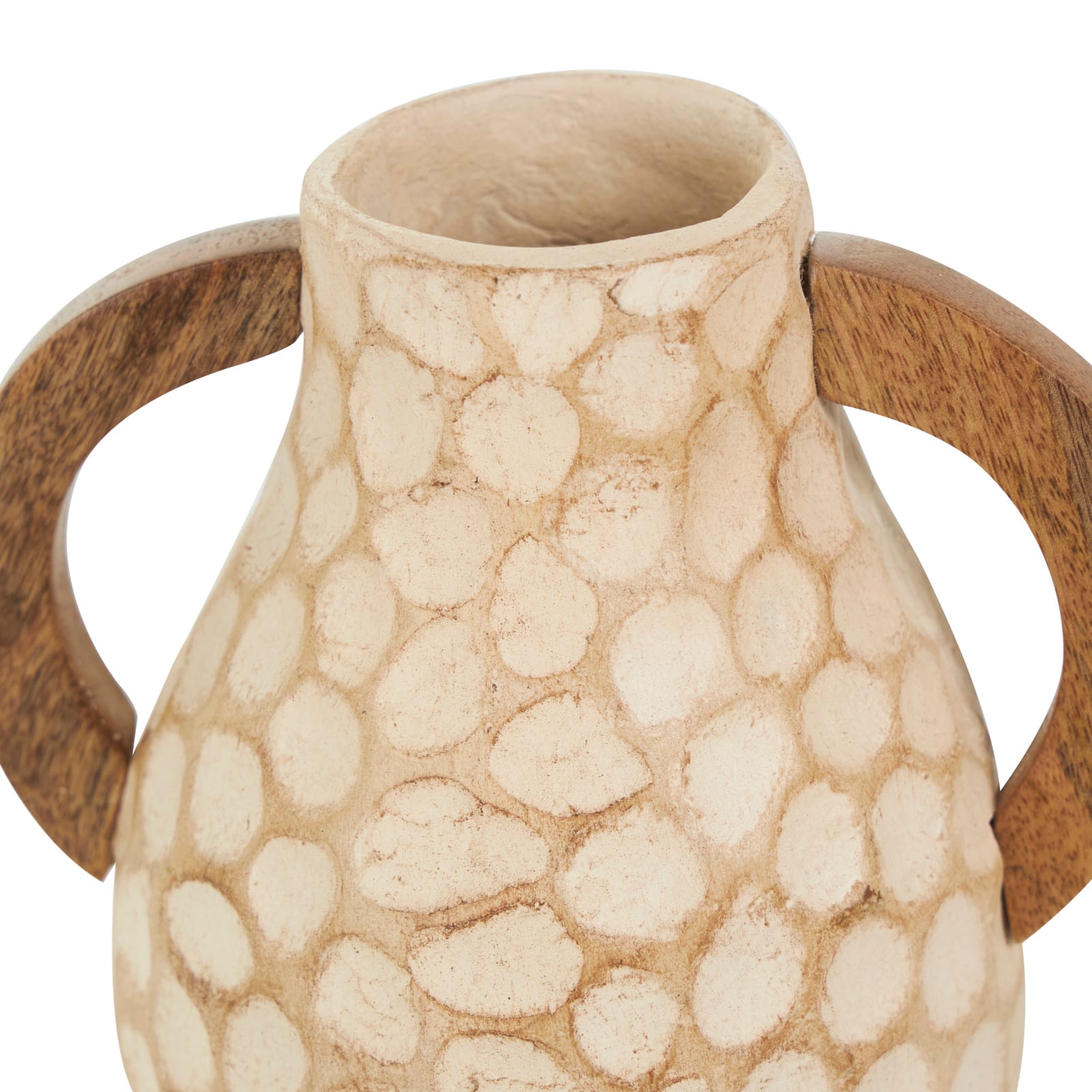 Beige Paper Mache Honeycomb Inspired Jug Vase with Wooden Handle Set