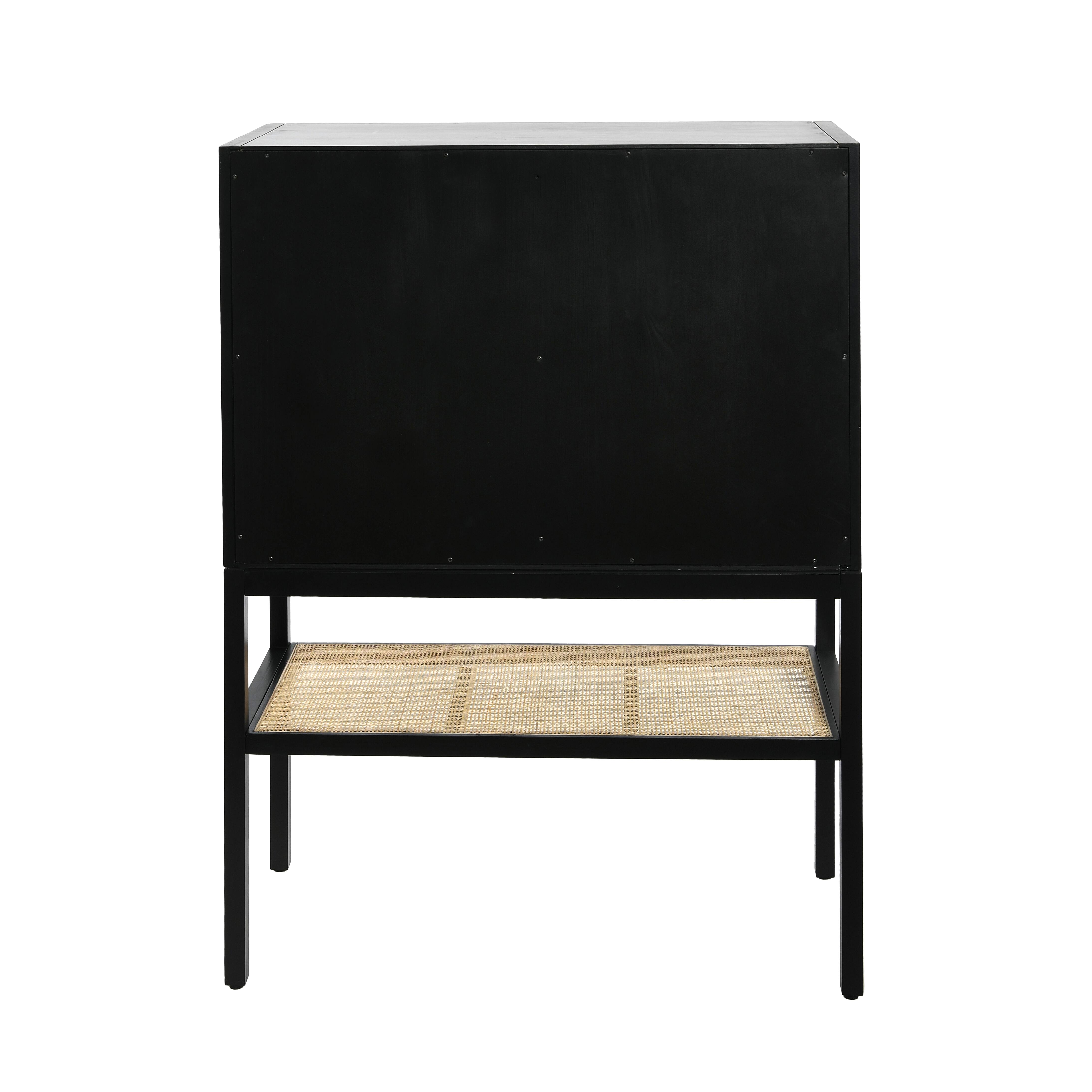 47&#x22; Boho Woven Rattan and Wood Cabinet with Doors, Shelf, and Interior Storage Compartments
