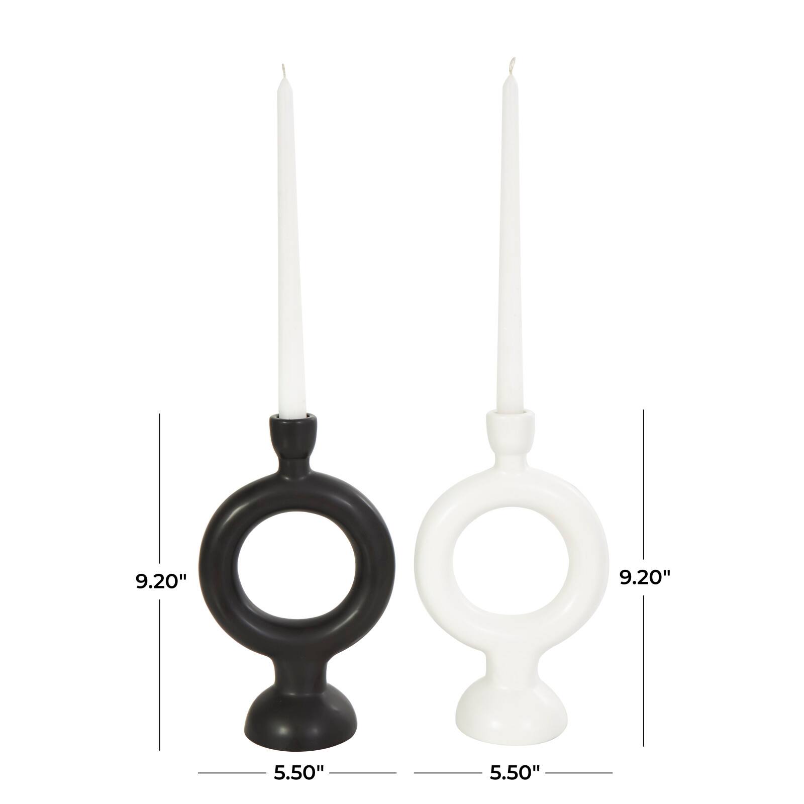 CosmoLiving by Cosmopolitan 9" Black & White Ceramic Geometric Ring Taper Candle Holder Set
