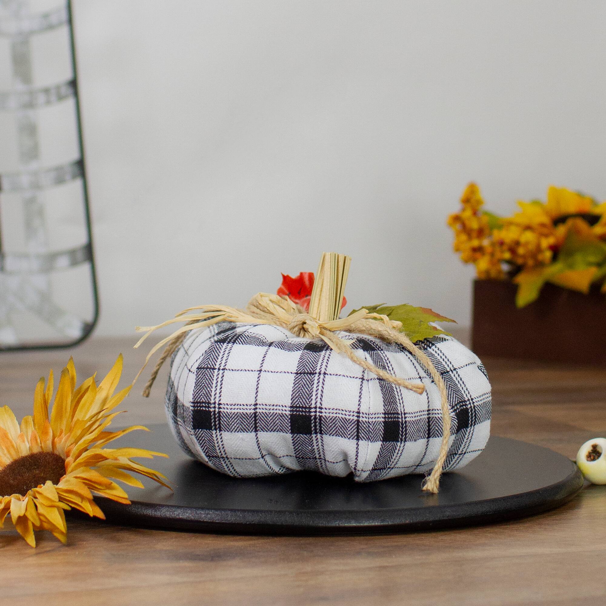 4&#x22; Black &#x26; White Fabric Fall Harvest Tabletop Pumpkin