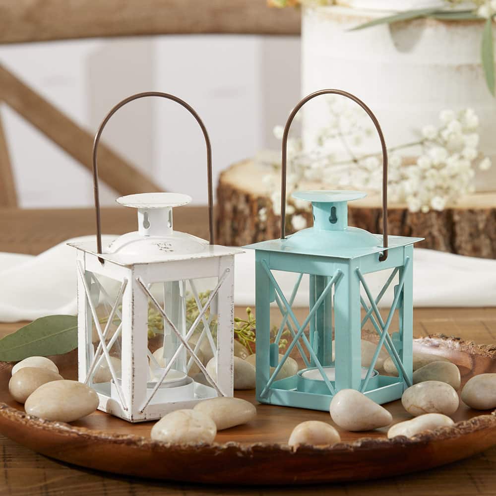 Kate Aspen® Luminous Distressed White Lantern Tea Light Holder, 4ct.