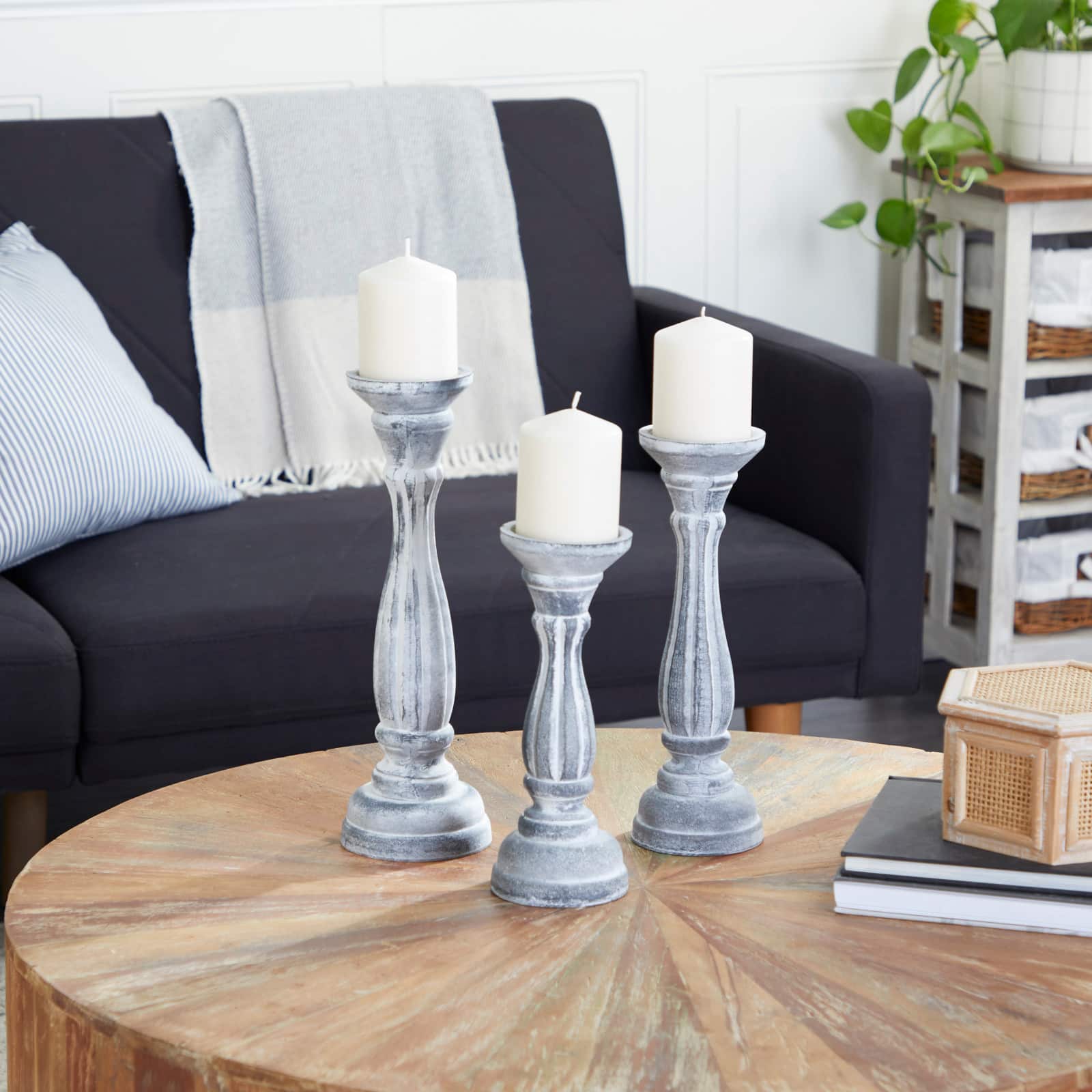 White Distressed Wood Traditional Candle Holder Set, 3ct.