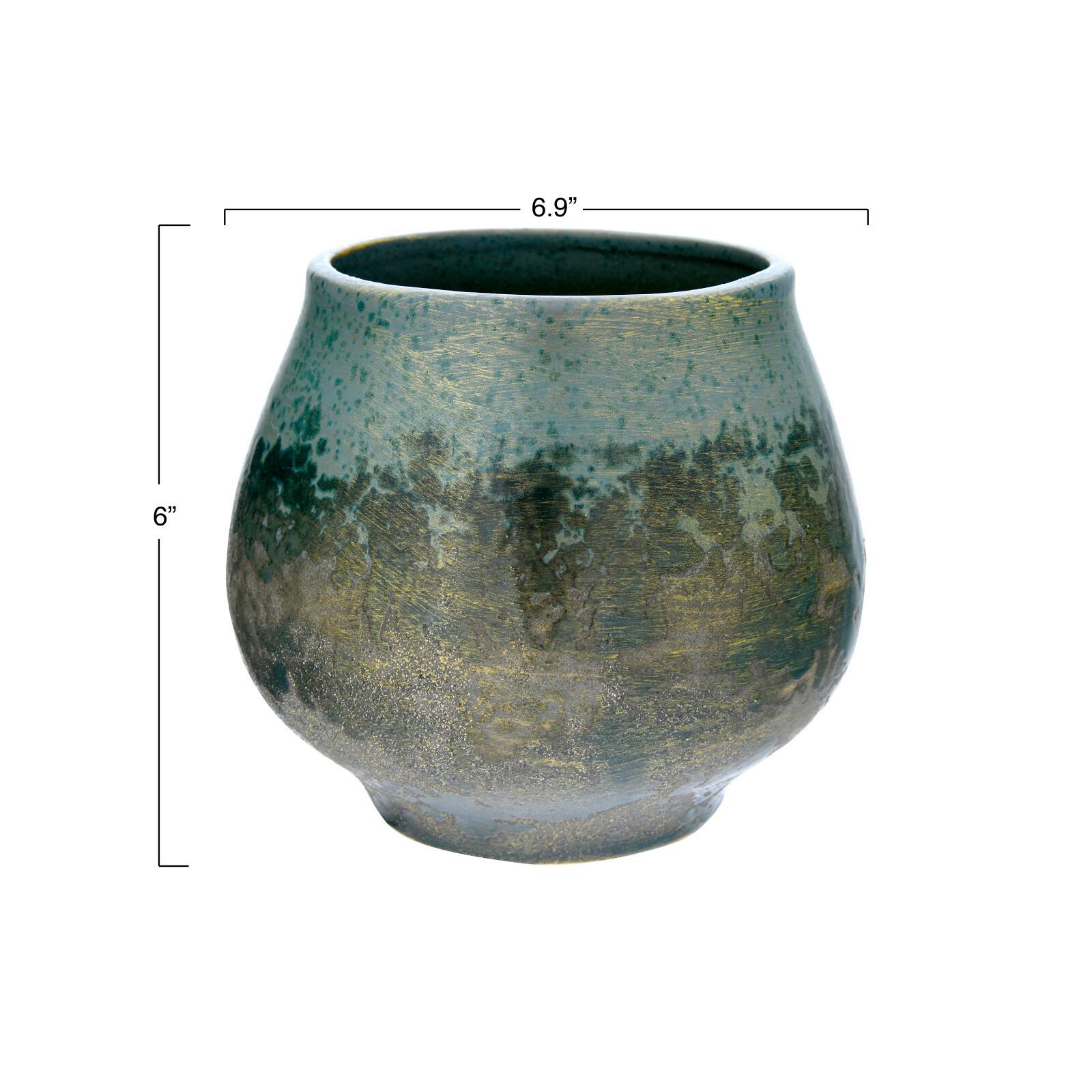 Hello Honey&#xAE; 6&#x22; Iridescent Green Glaze Stoneware Planter